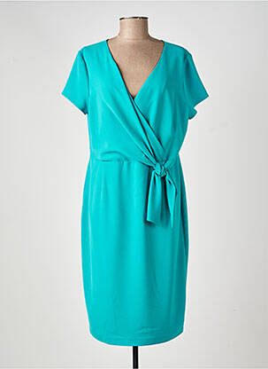 Robe mi-longue tissage crêpe manches courtes vert ESTEL COLLECTION femme