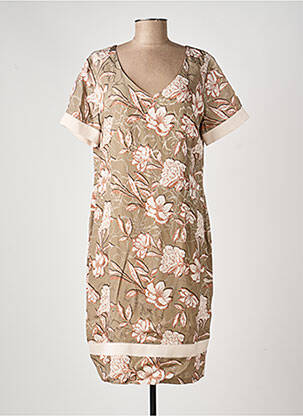 Robe mi-longue imprimé fleurs manches courtes marron ESTEL COLLECTION femme