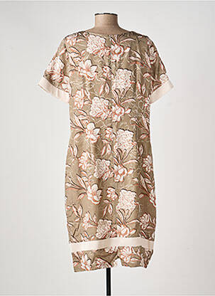 Robe mi-longue imprimé fleurs manches courtes marron ESTEL COLLECTION femme