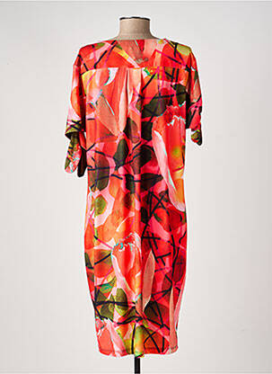 Robe mi-longue imprimé fleurs manches courtes orange EROKE femme