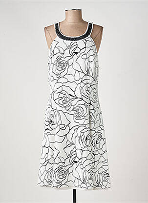 Robe mi-longue imprimé fleurs sans manche blanc FRANK LYMAN femme