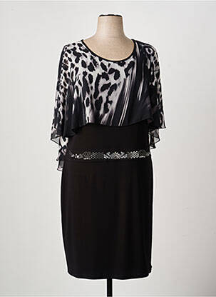 Robe mi-longue tissage crêpe manches courtes noir FRANK LYMAN femme