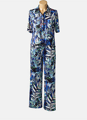 Combi-pantalon fermeture boutonnée sur le devant manches courtes bleu K-DESIGN femme