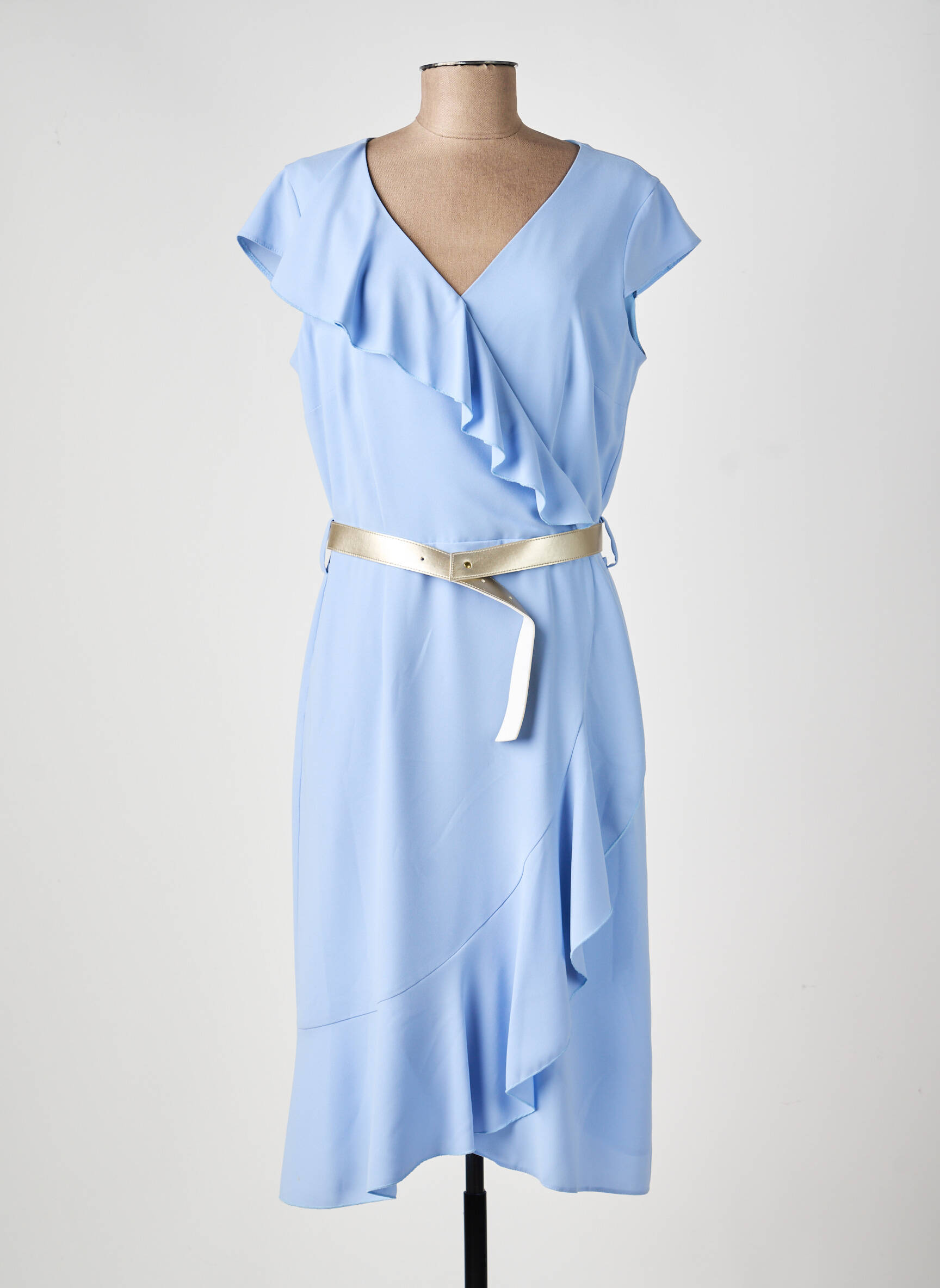 Robe mi-longue tissage crêpe manches courtes bleu ESTEL COLLECTION femme
