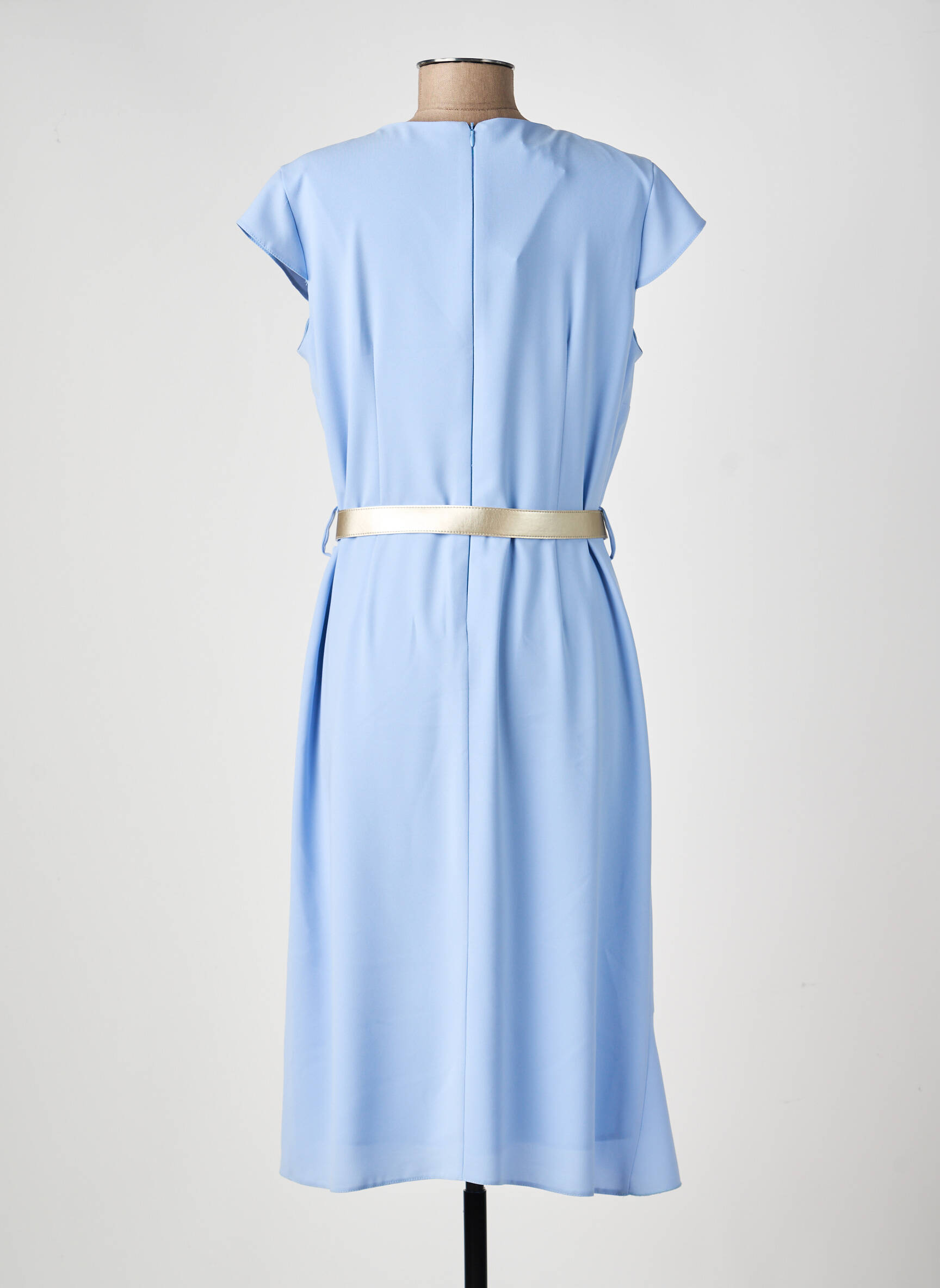 Robe mi-longue tissage crêpe manches courtes bleu ESTEL COLLECTION femme