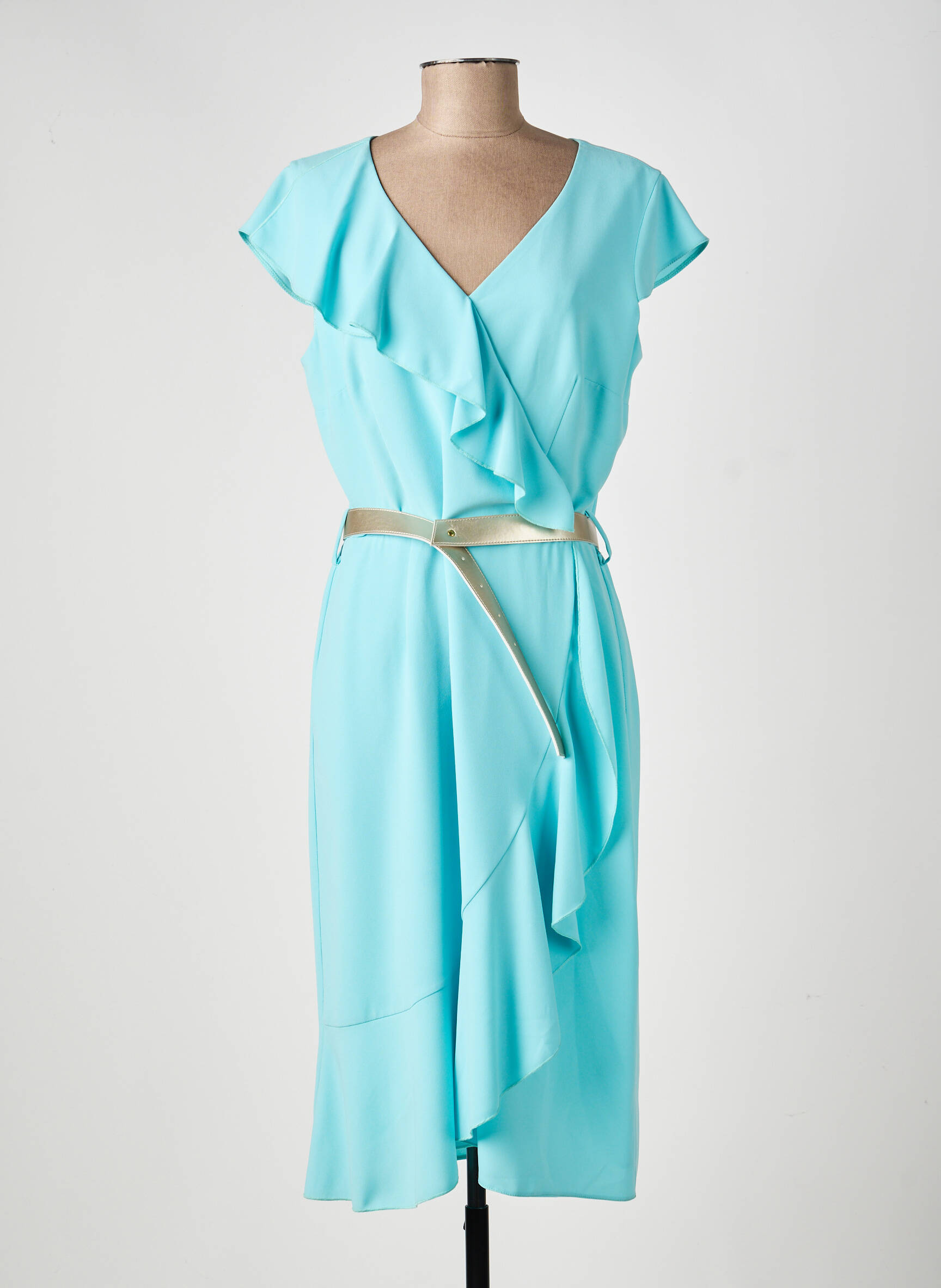 Robe mi-longue tissage crêpe manches courtes vert ESTEL COLLECTION femme