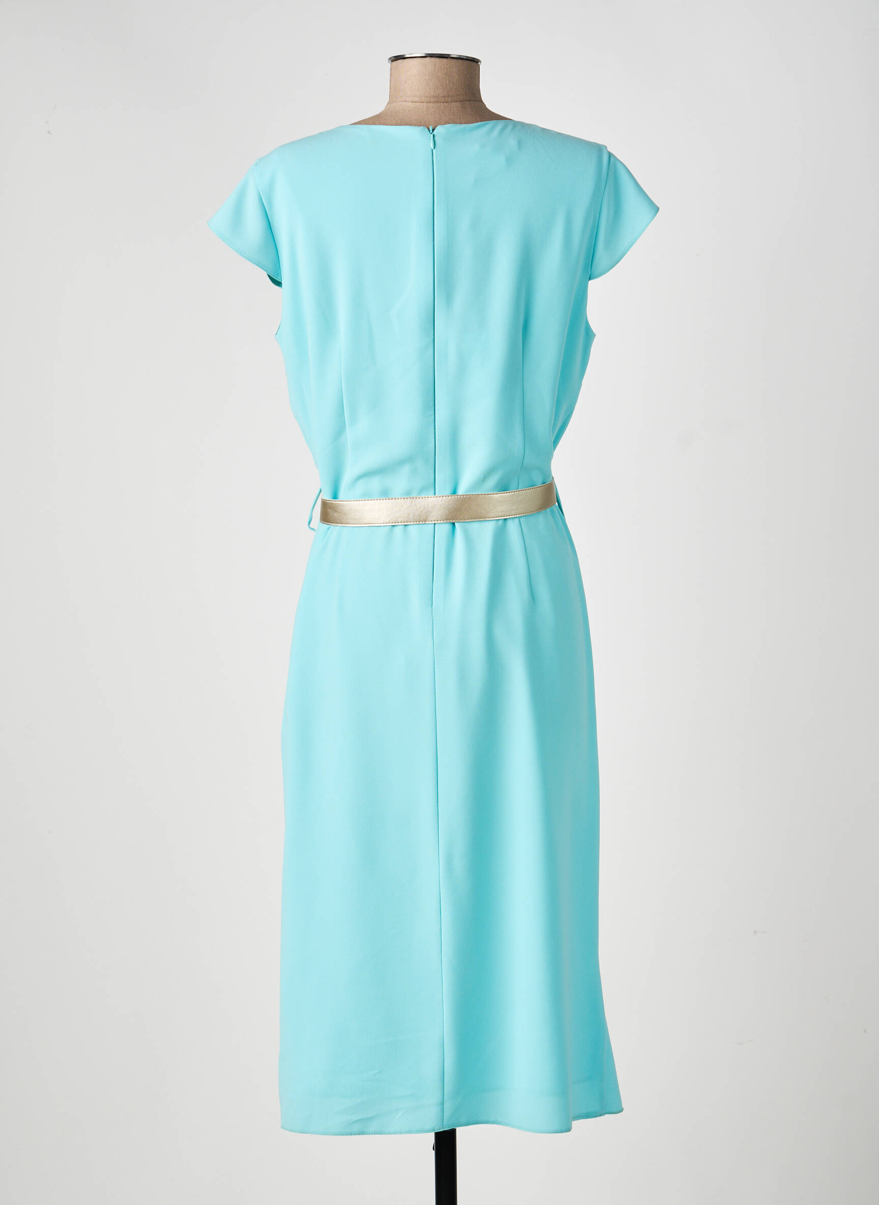 Robe mi-longue tissage crêpe manches courtes vert ESTEL COLLECTION femme