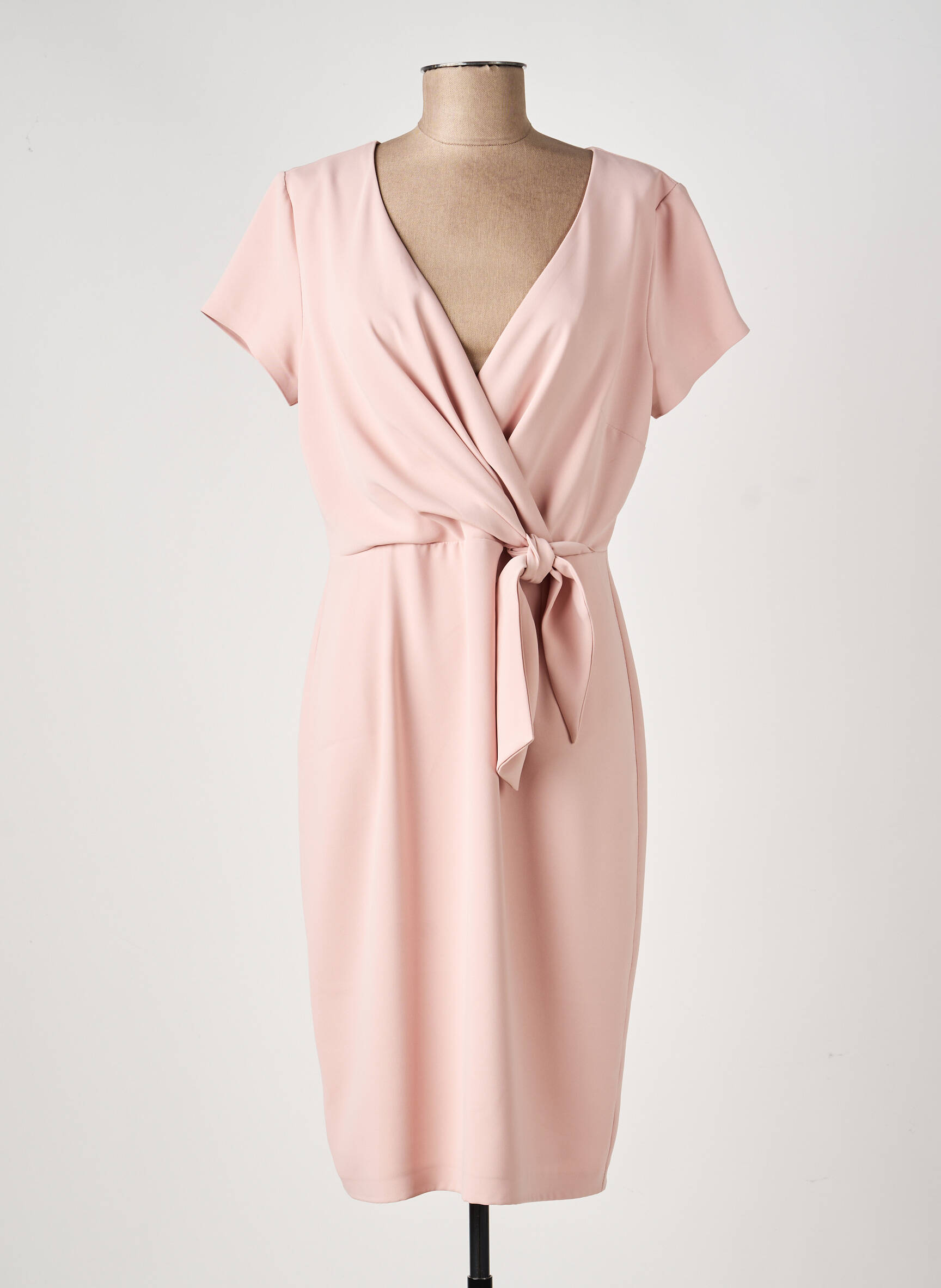 Robe mi-longue tissage crêpe manches courtes rose ESTEL COLLECTION femme