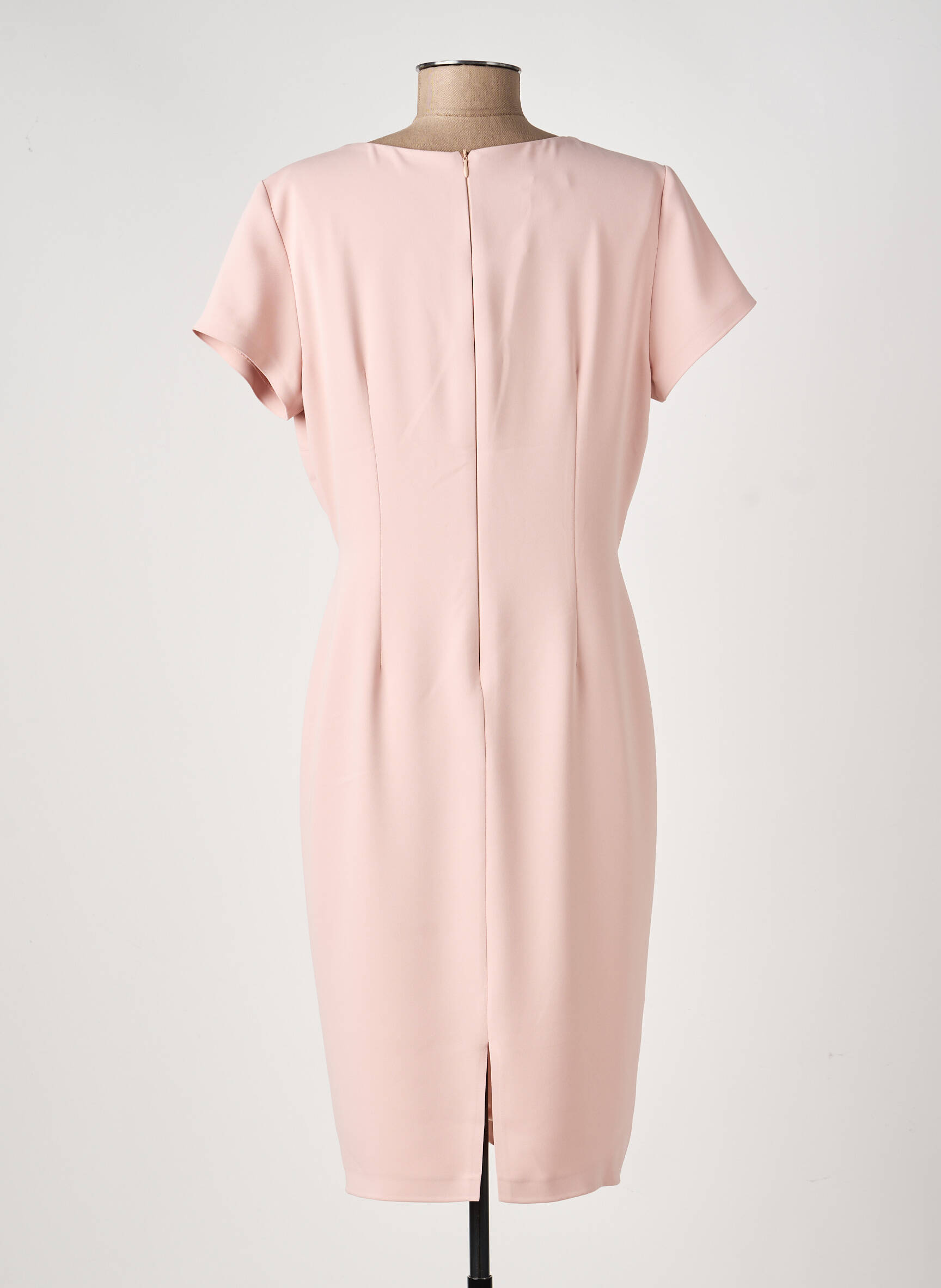 Robe mi-longue tissage crêpe manches courtes rose ESTEL COLLECTION femme