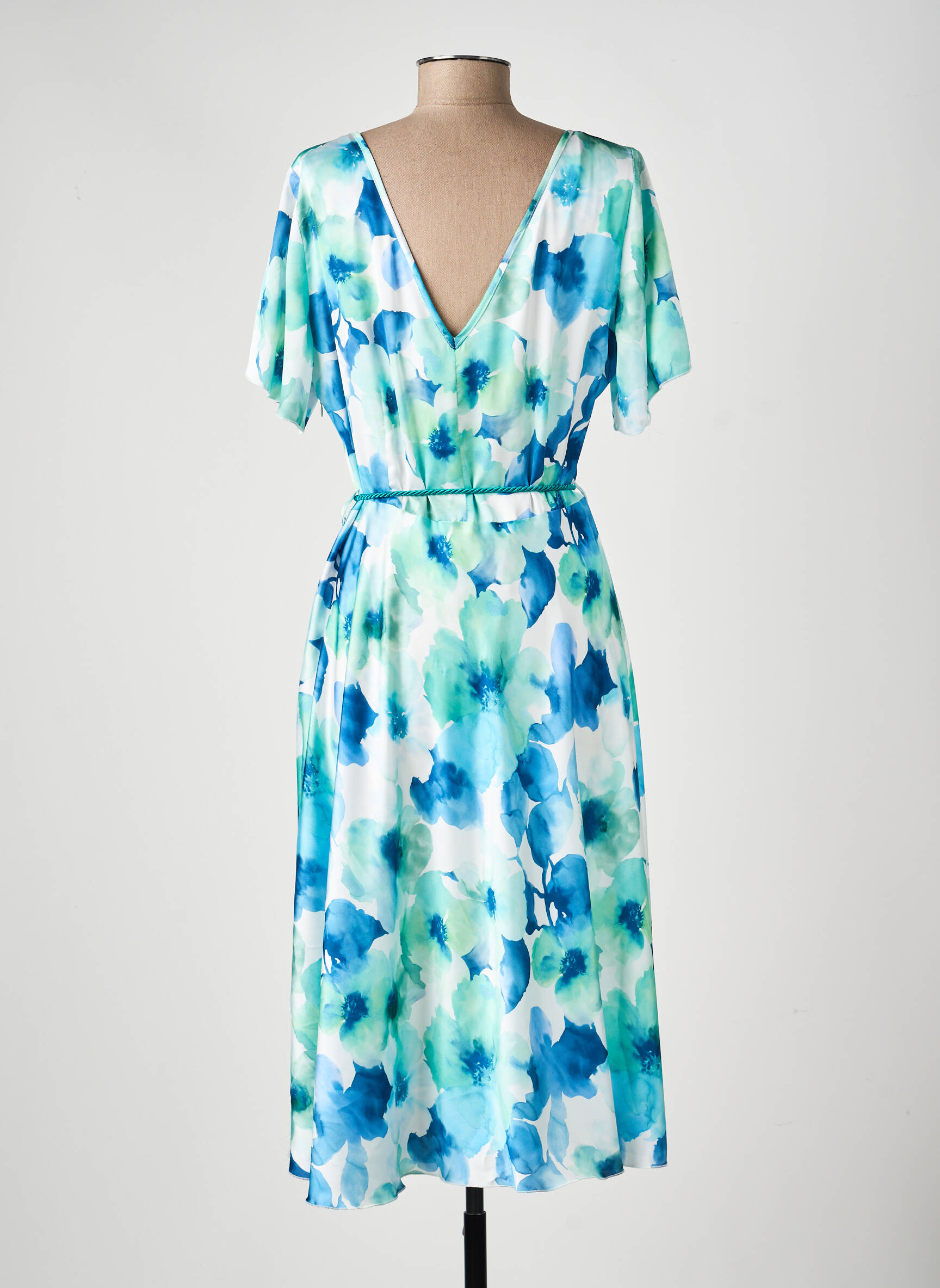 Robe mi-longue coupe fluide manches courtes bleu ESTEL COLLECTION femme