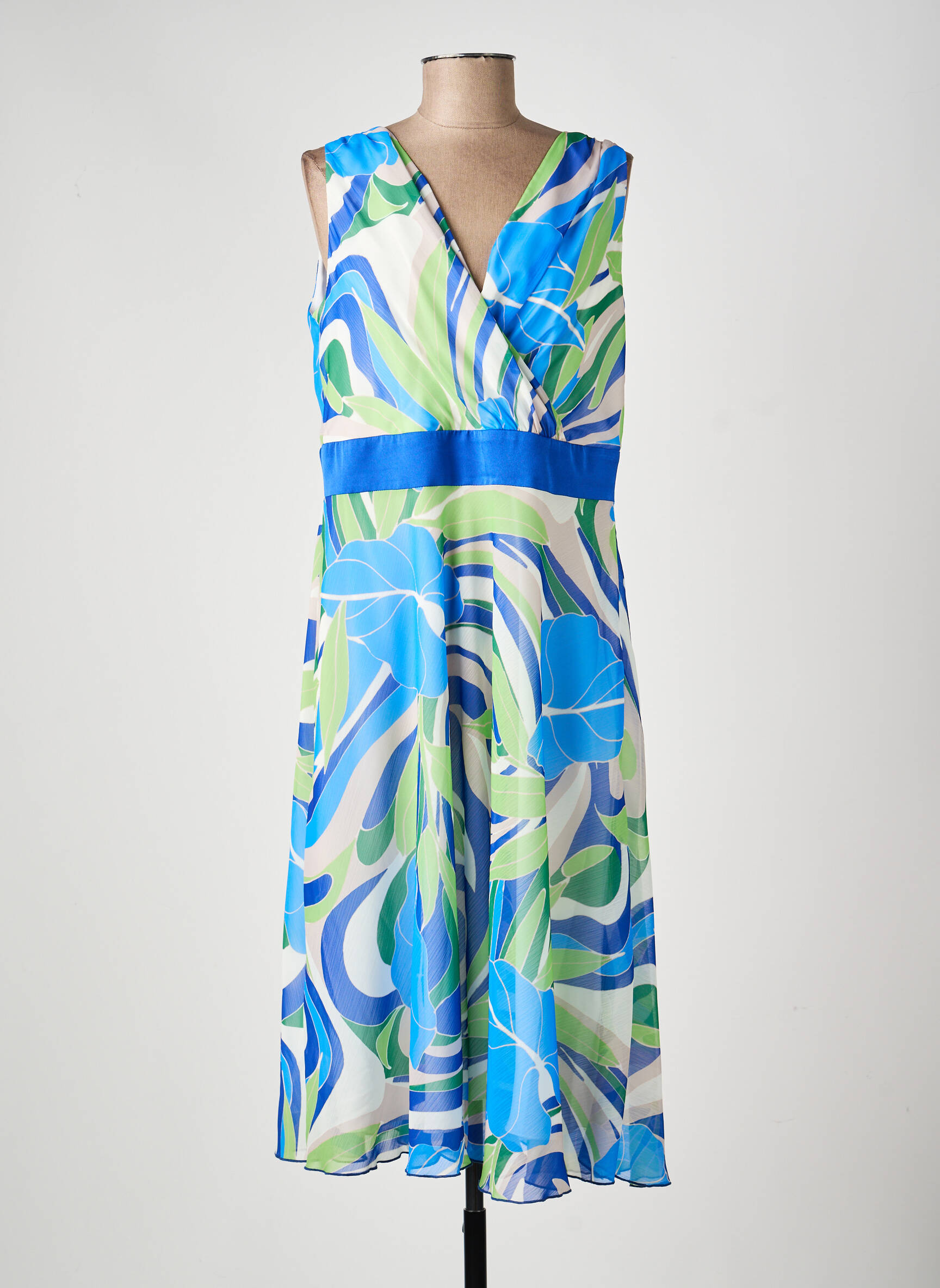 Robe mi-longue coupe fluide sans manche bleu ESTEL COLLECTION femme