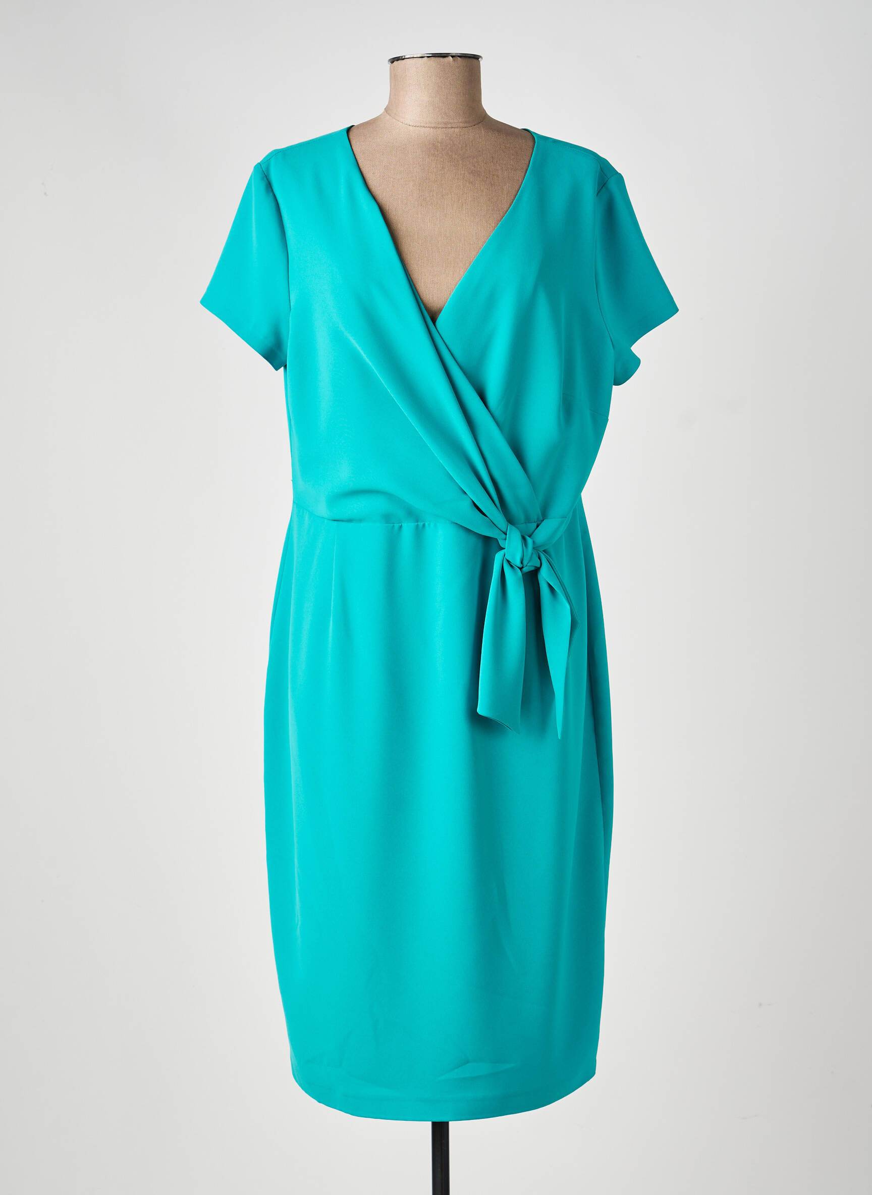 Robe mi-longue tissage crêpe manches courtes vert ESTEL COLLECTION femme