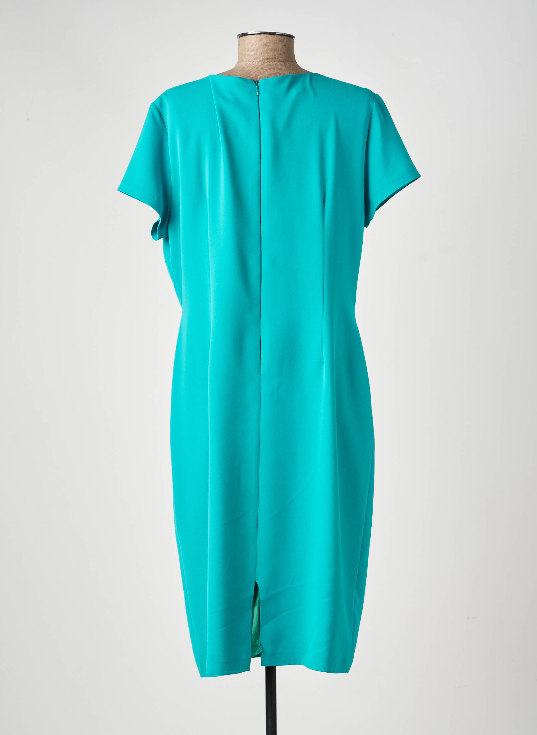 Robe mi-longue tissage crêpe manches courtes vert ESTEL COLLECTION femme