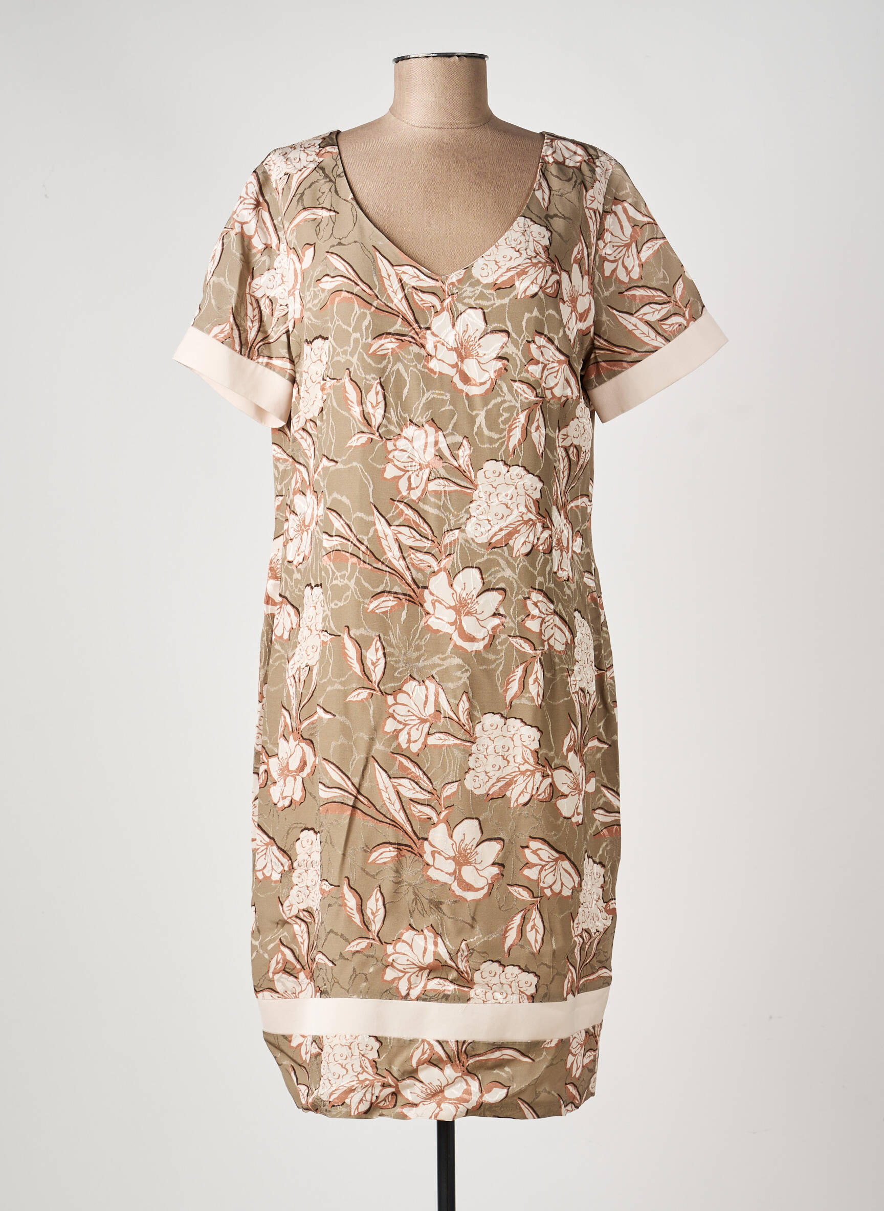 Robe mi-longue imprimé fleurs manches courtes marron ESTEL COLLECTION femme