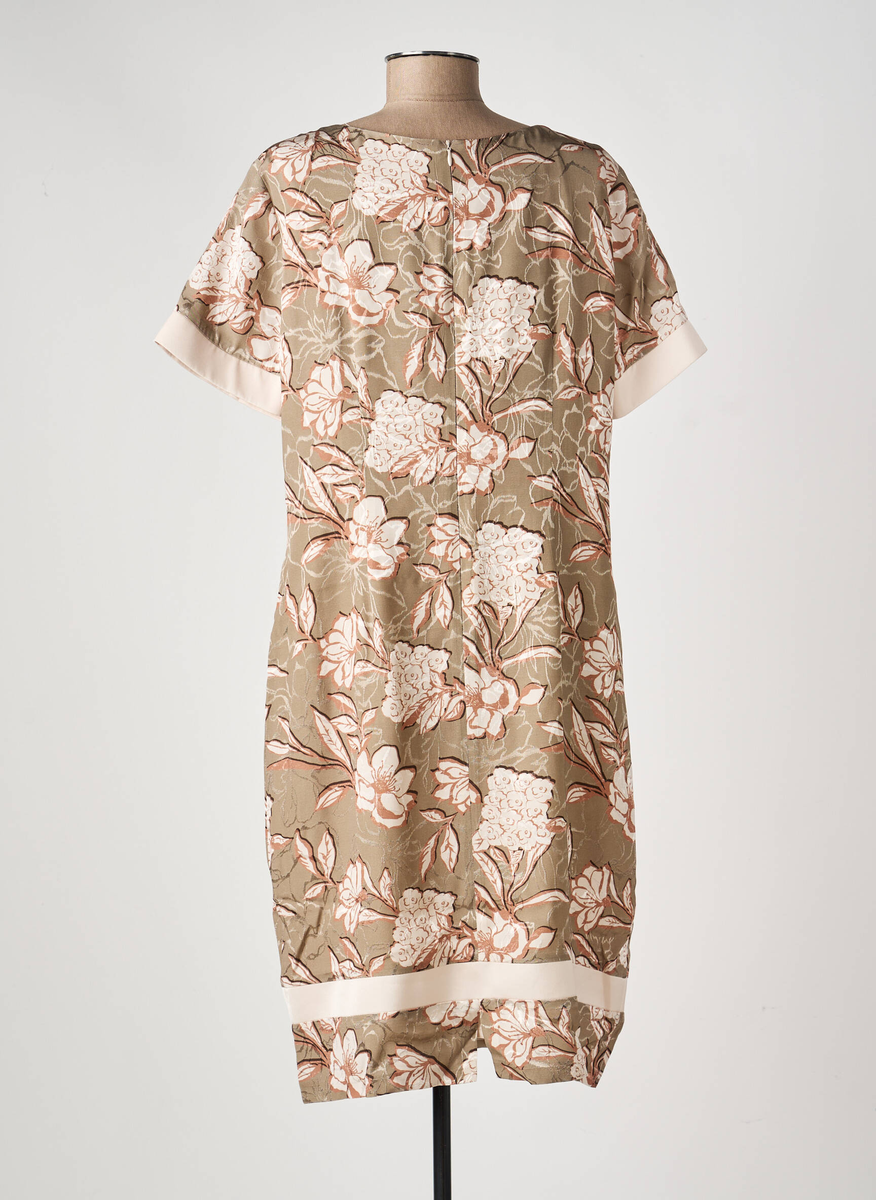 Robe mi-longue imprimé fleurs manches courtes marron ESTEL COLLECTION femme