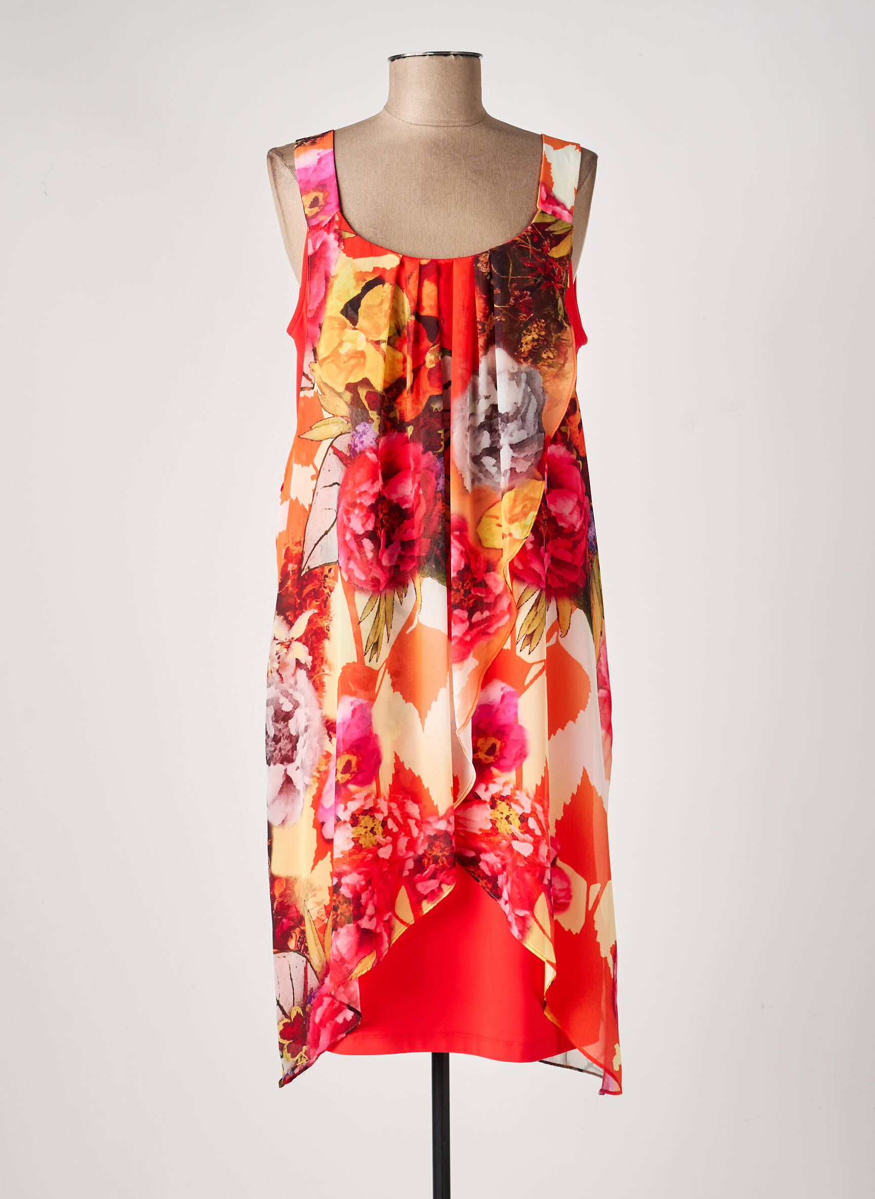 Robe mi-longue coupe fluide sans manche orange FRANK LYMAN femme
