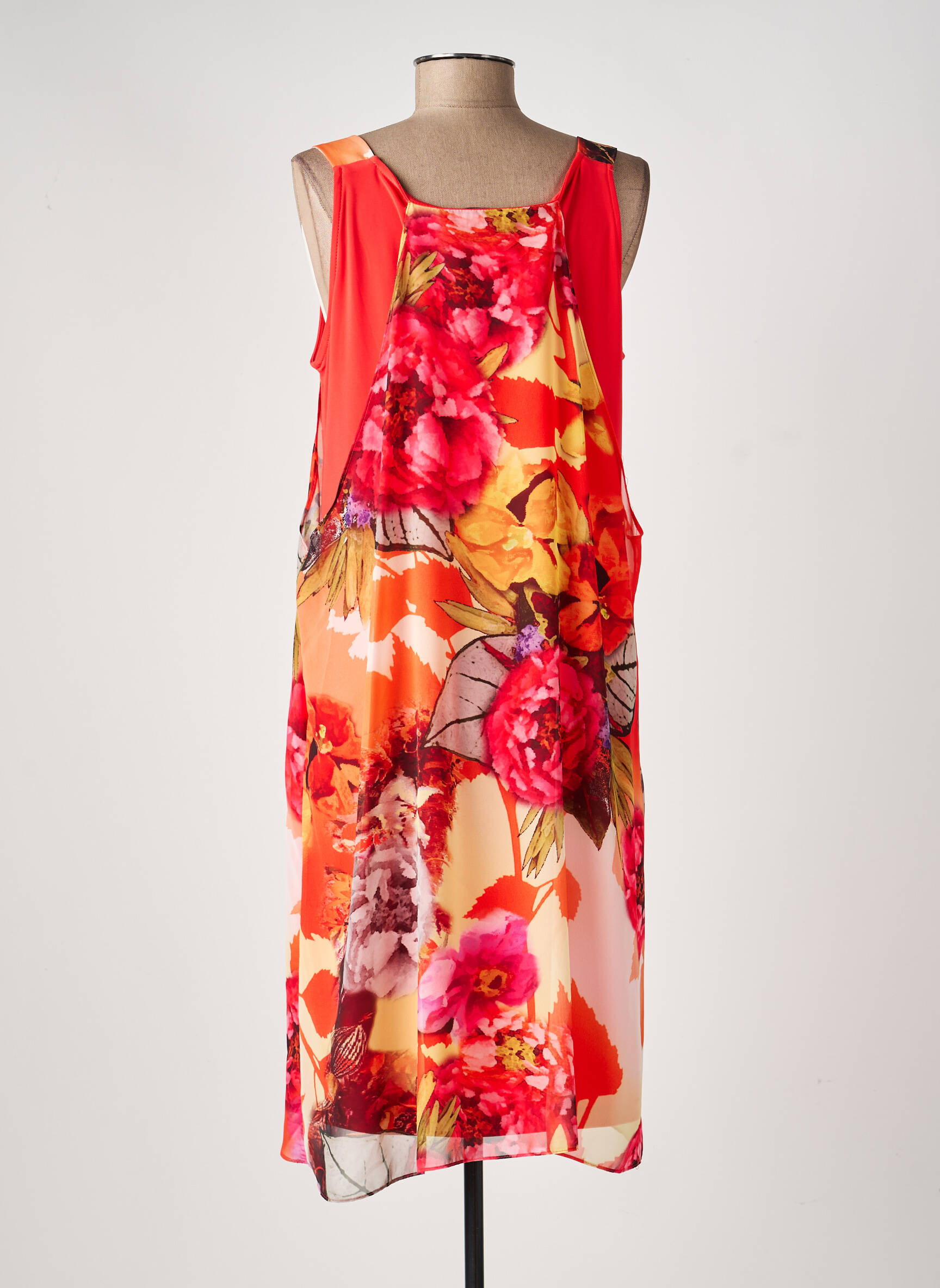 Robe mi-longue coupe fluide sans manche orange FRANK LYMAN femme