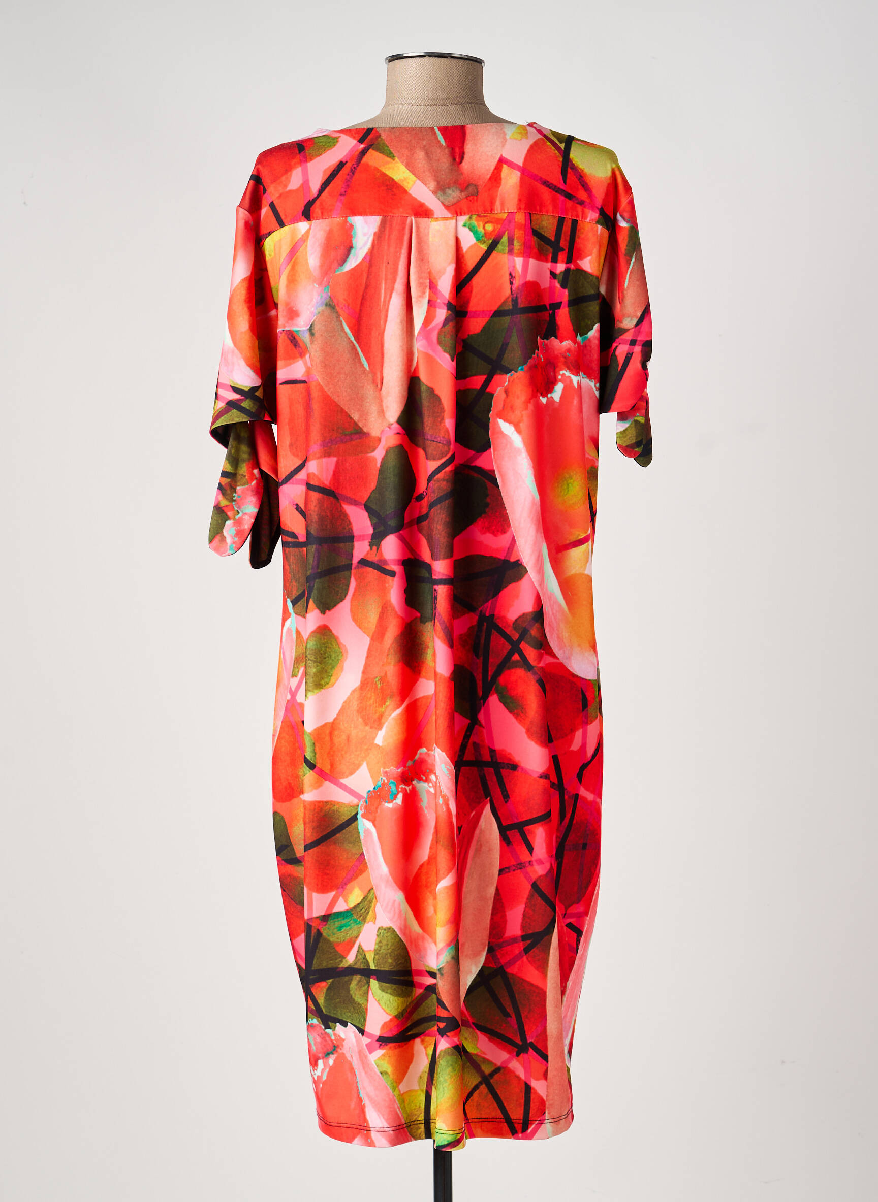 Robe mi-longue imprimé fleurs manches courtes orange EROKE femme