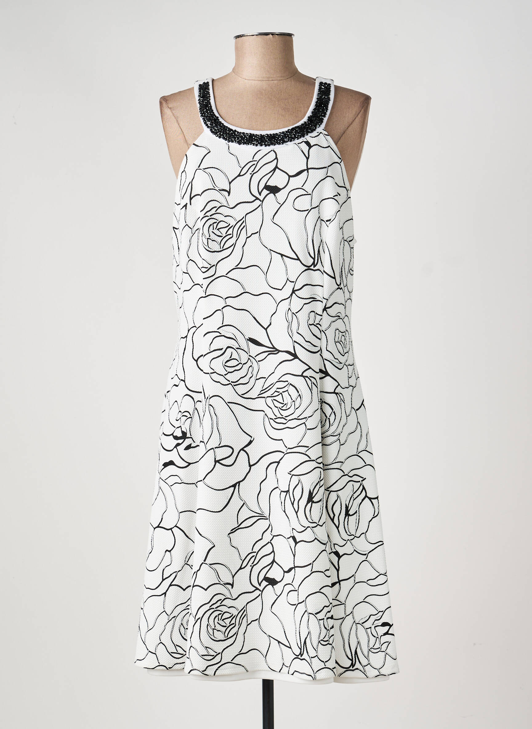 Robe mi-longue imprimé fleurs sans manche blanc FRANK LYMAN femme