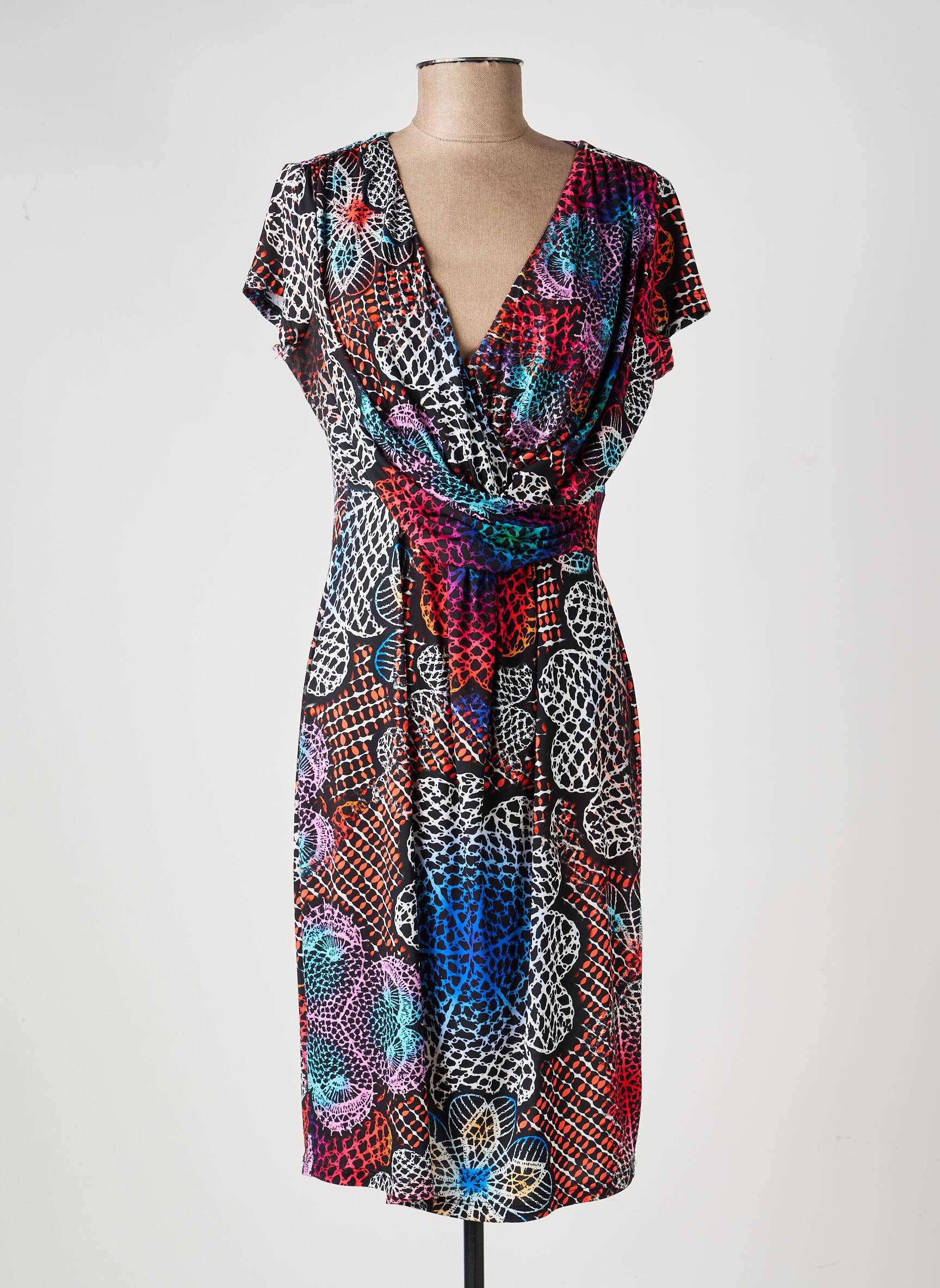 Robe mi-longue imprimé fantaisie manches courtes noir EROKE femme