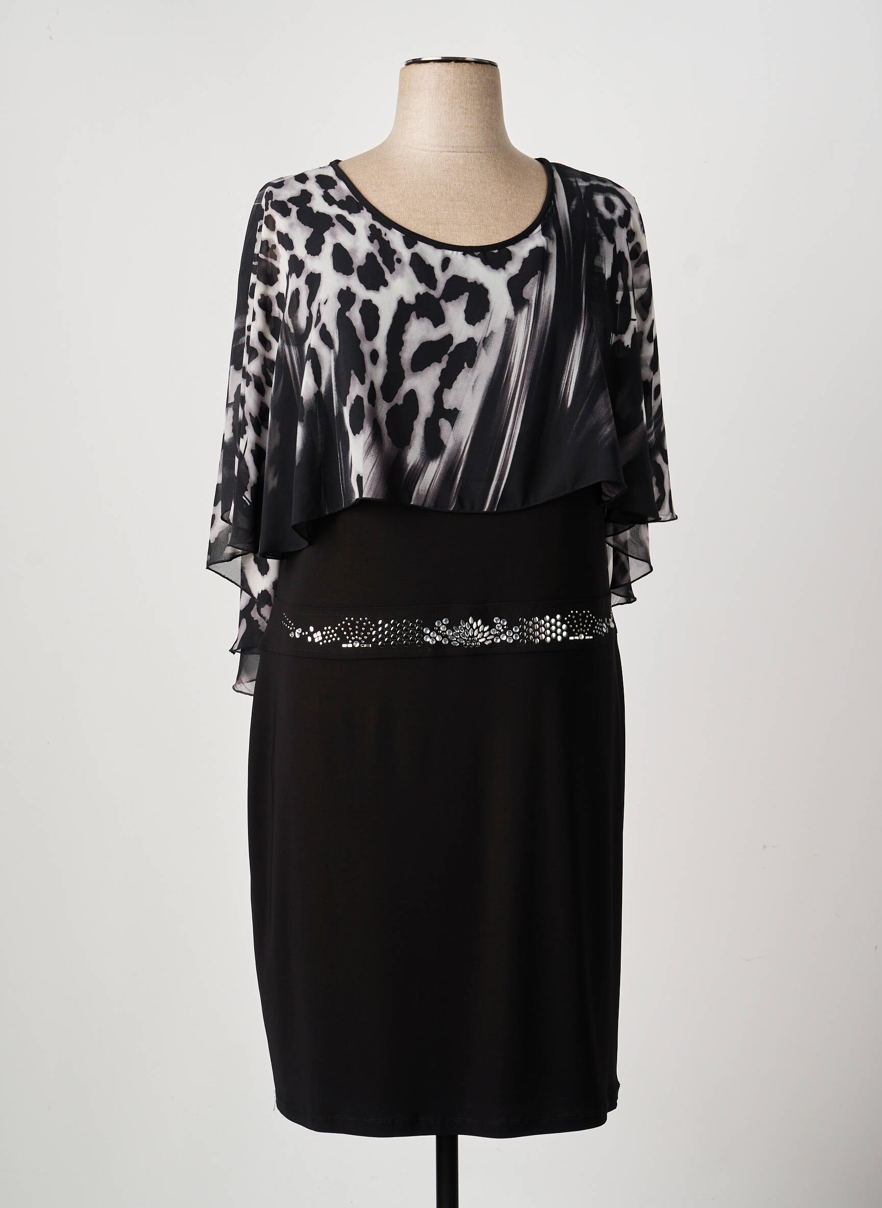 Robe mi-longue tissage crêpe manches courtes noir FRANK LYMAN femme