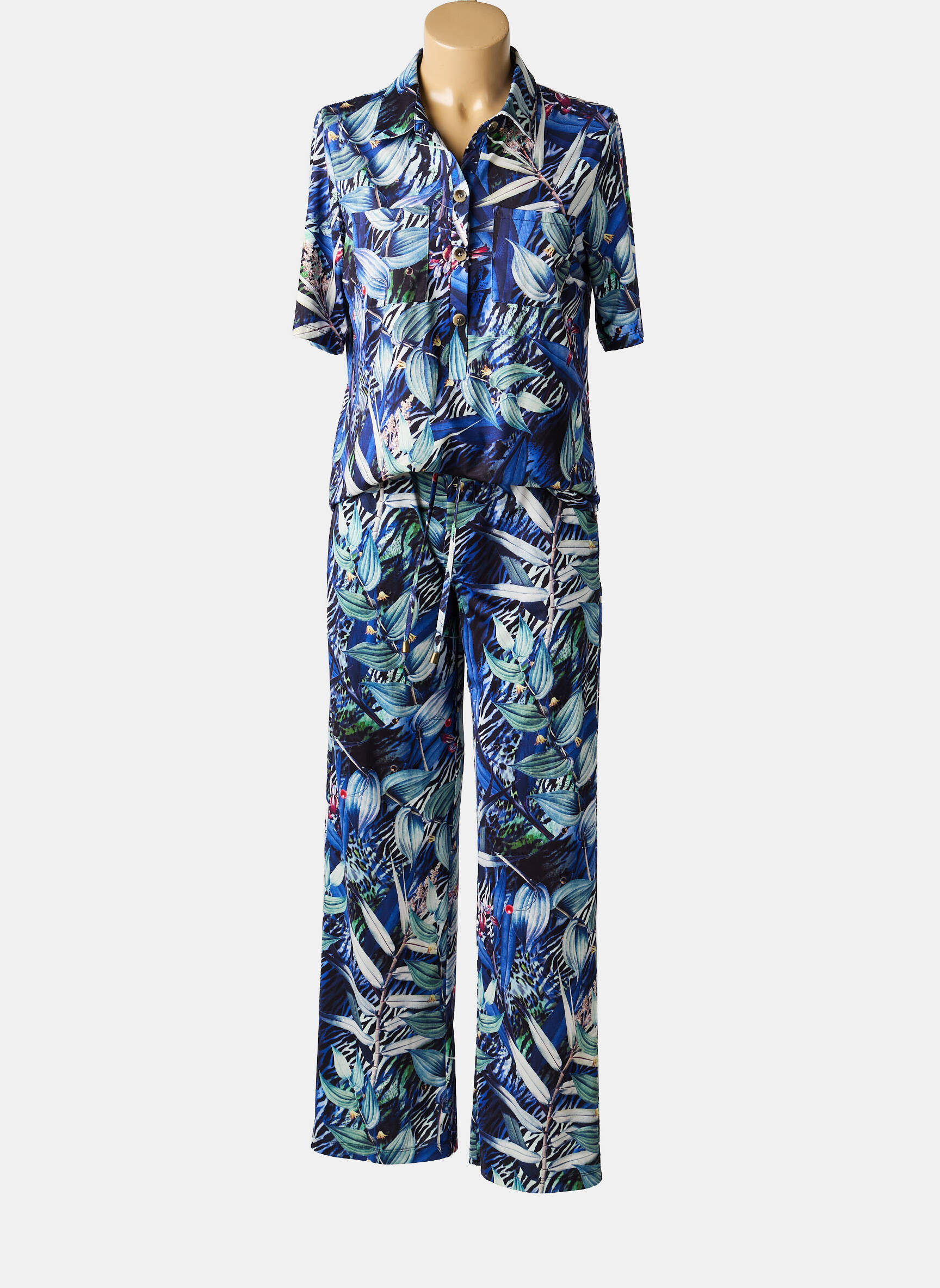 Combi-pantalon fermeture boutonnée sur le devant manches courtes bleu K-DESIGN femme