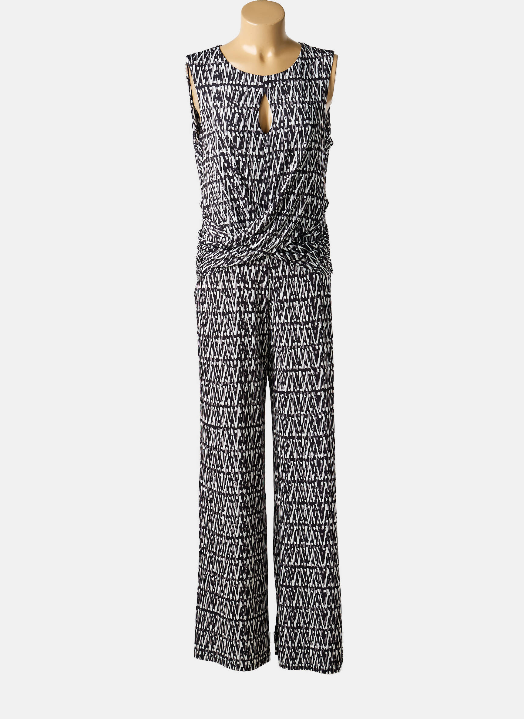 Combi-pantalon fermeture boutonnée au dos sans manche noir EROKE femme
