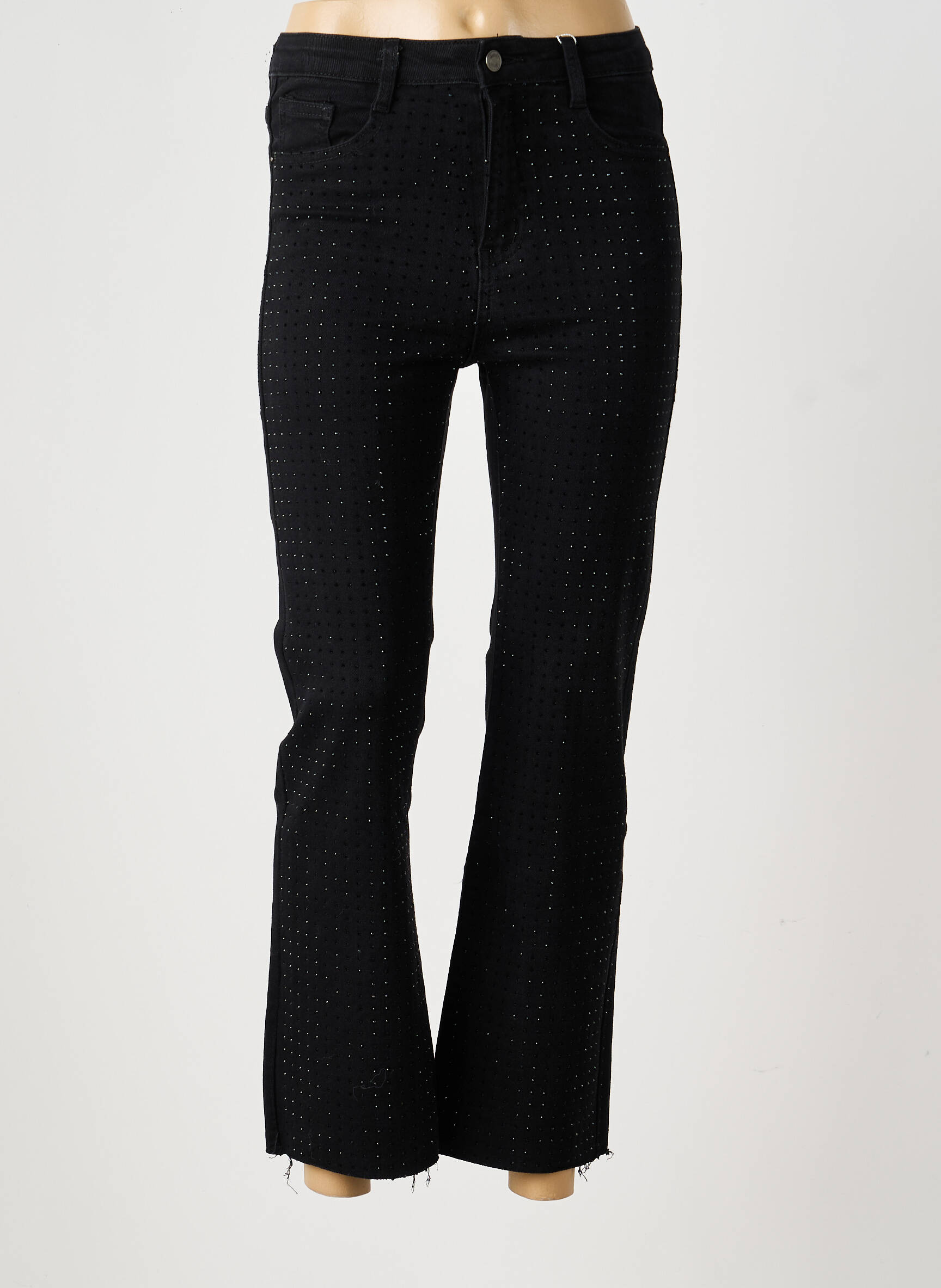 Jeans bootcut taille haute taille haute noir MISS BON femme
