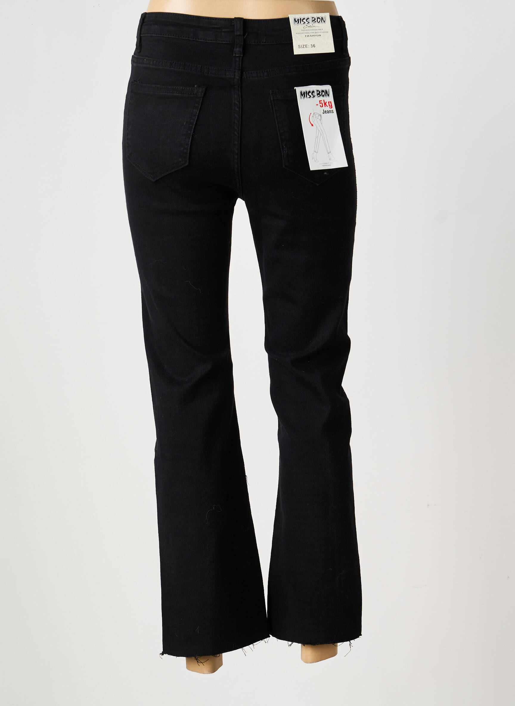 Jeans bootcut taille haute taille haute noir MISS BON femme