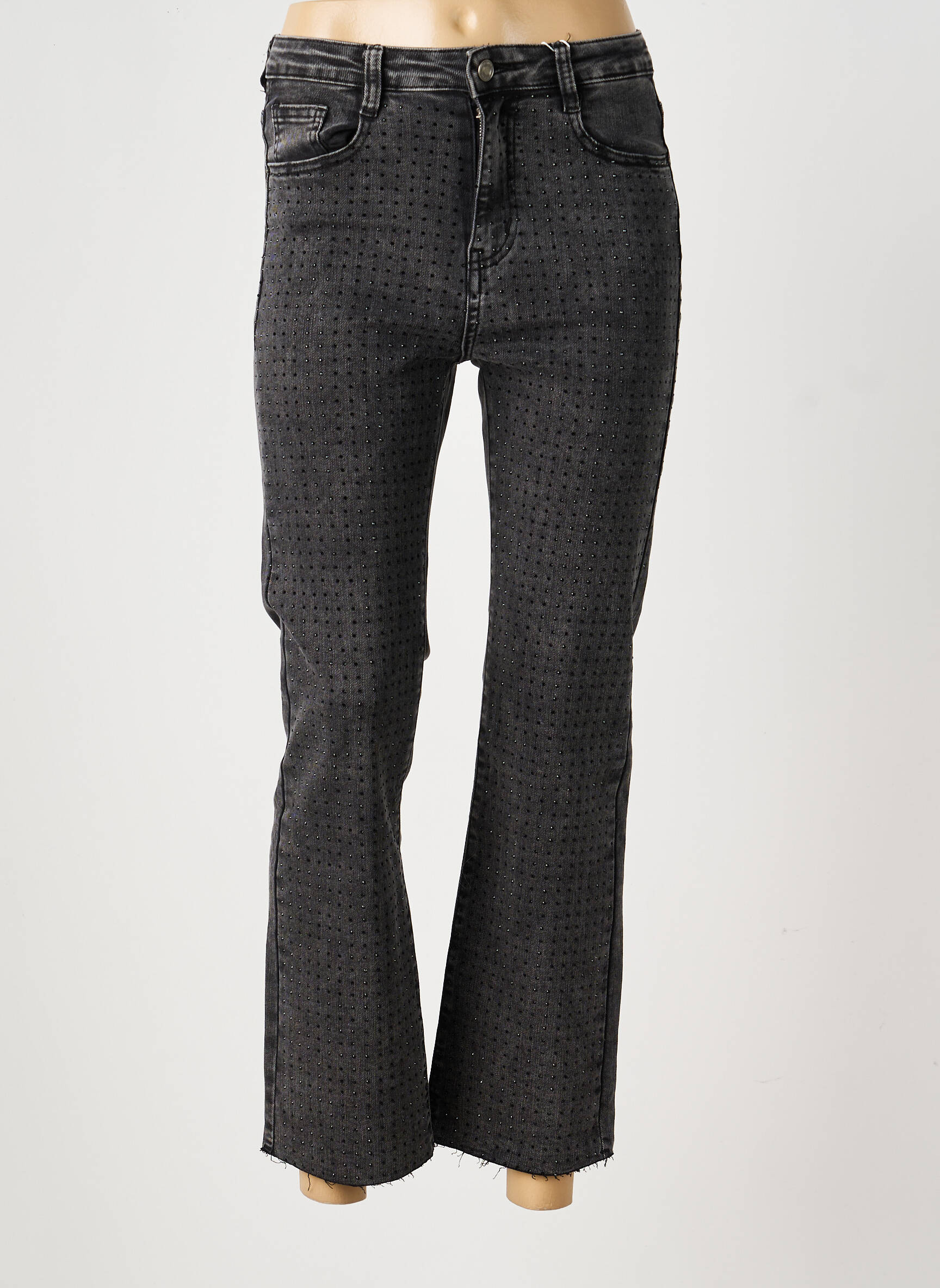 Jeans bootcut taille haute taille haute gris MISS BON femme