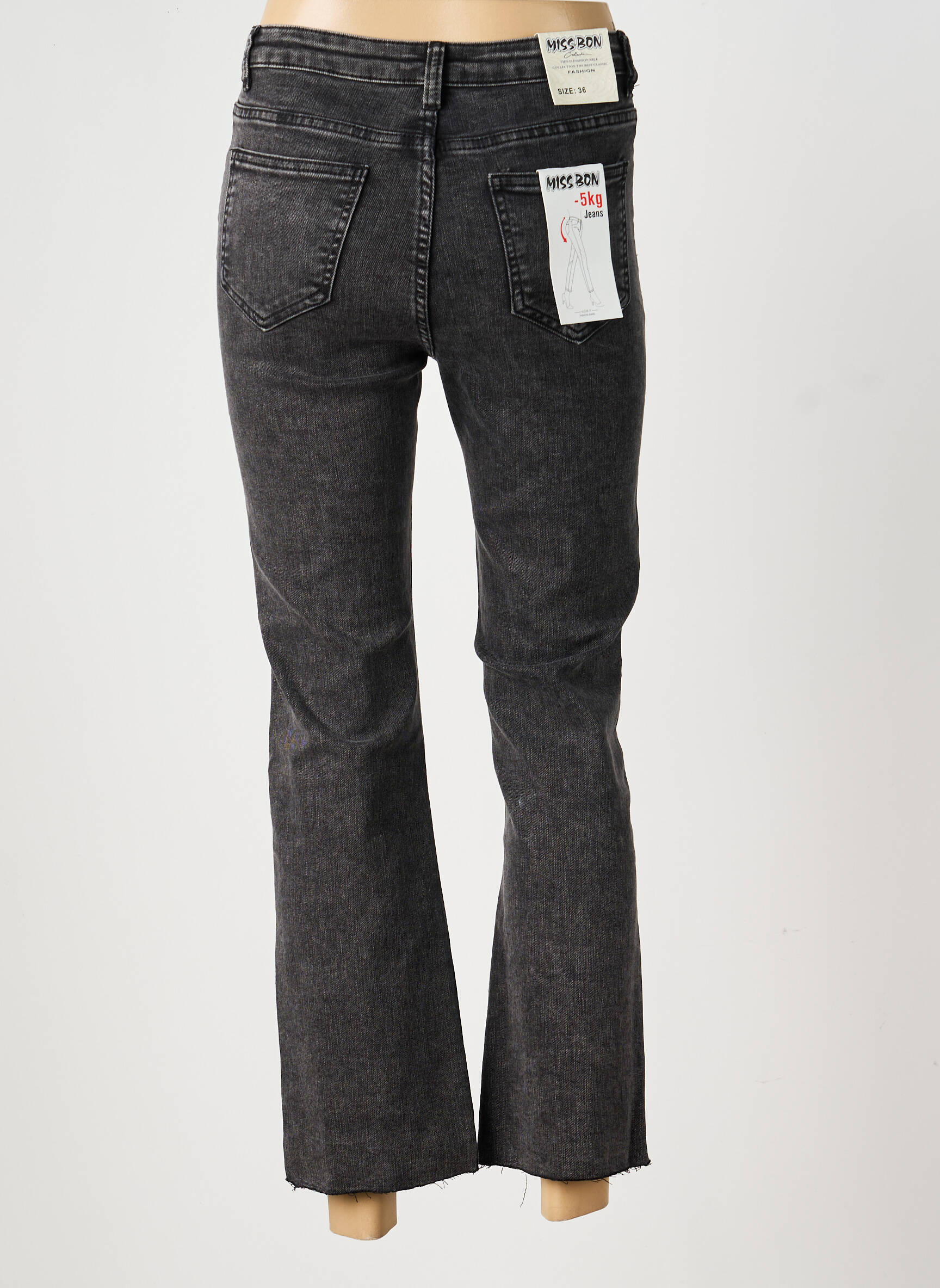 Jeans bootcut taille haute taille haute gris MISS BON femme