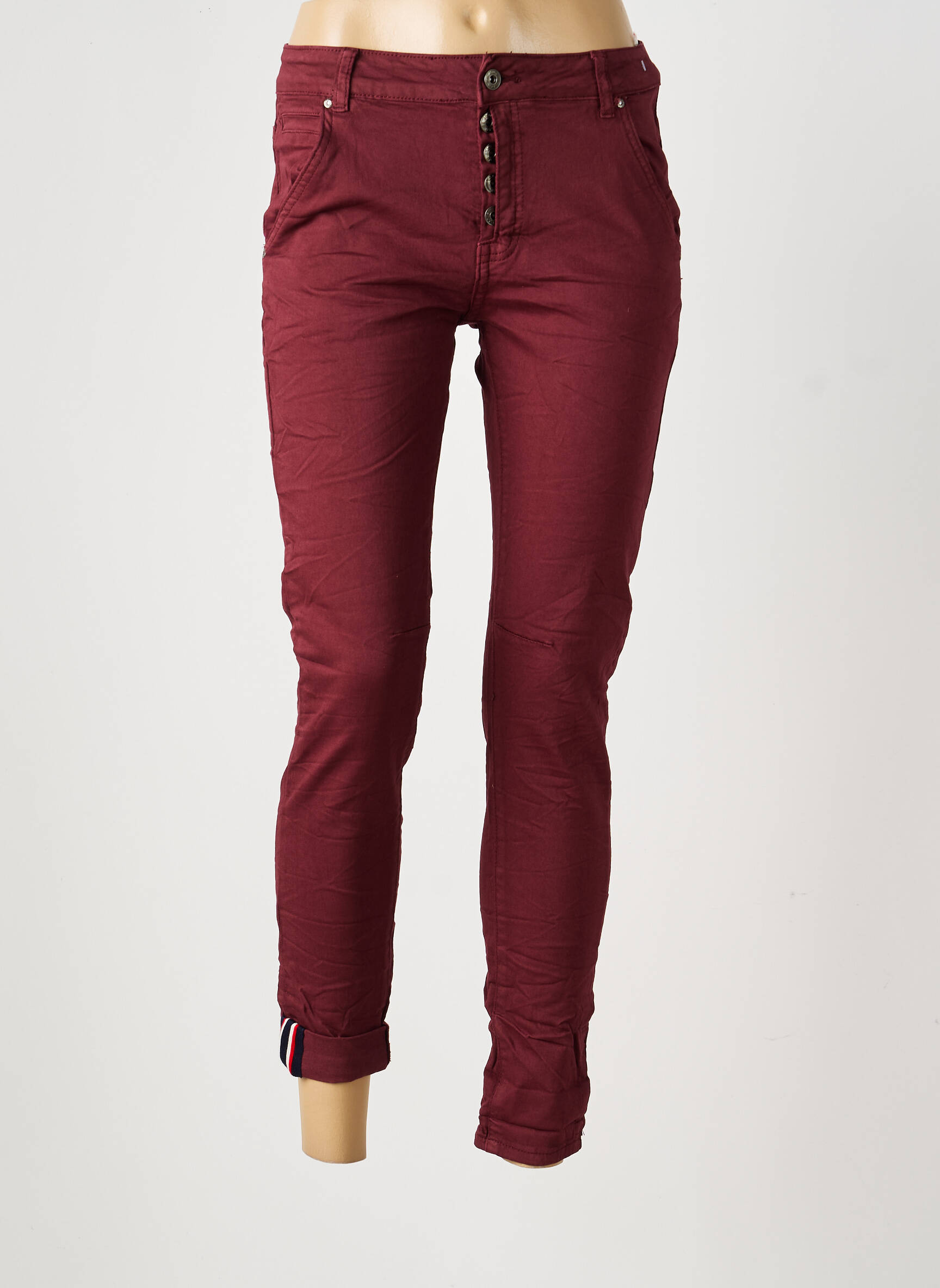 Jeans coupe slim stretch taille normale rouge PLACE DU JOUR femme