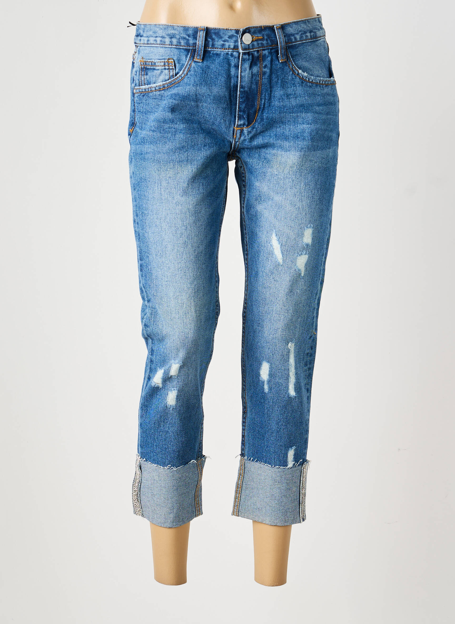 Jeans coupe slim effet usé délavé taille normale bleu REDIAL femme
