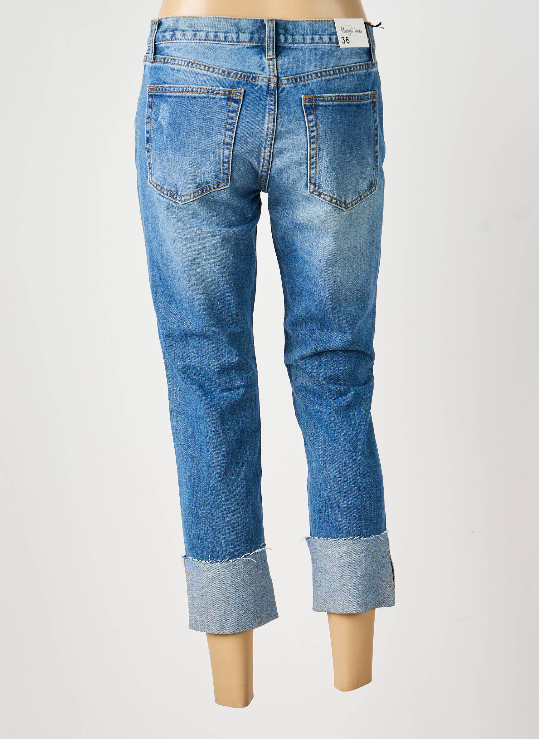 Jeans coupe slim effet usé délavé taille normale bleu REDIAL femme