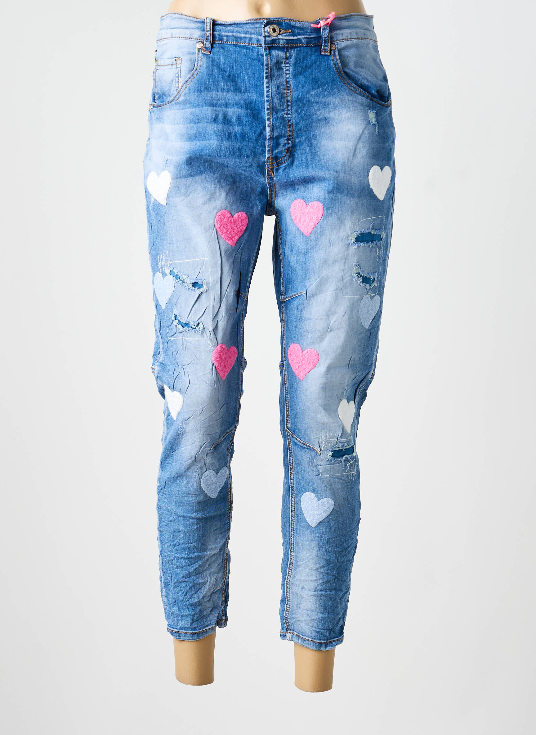 Jeans coupe slim effet usé délavé taille normale bleu CARLA GIANNINI femme