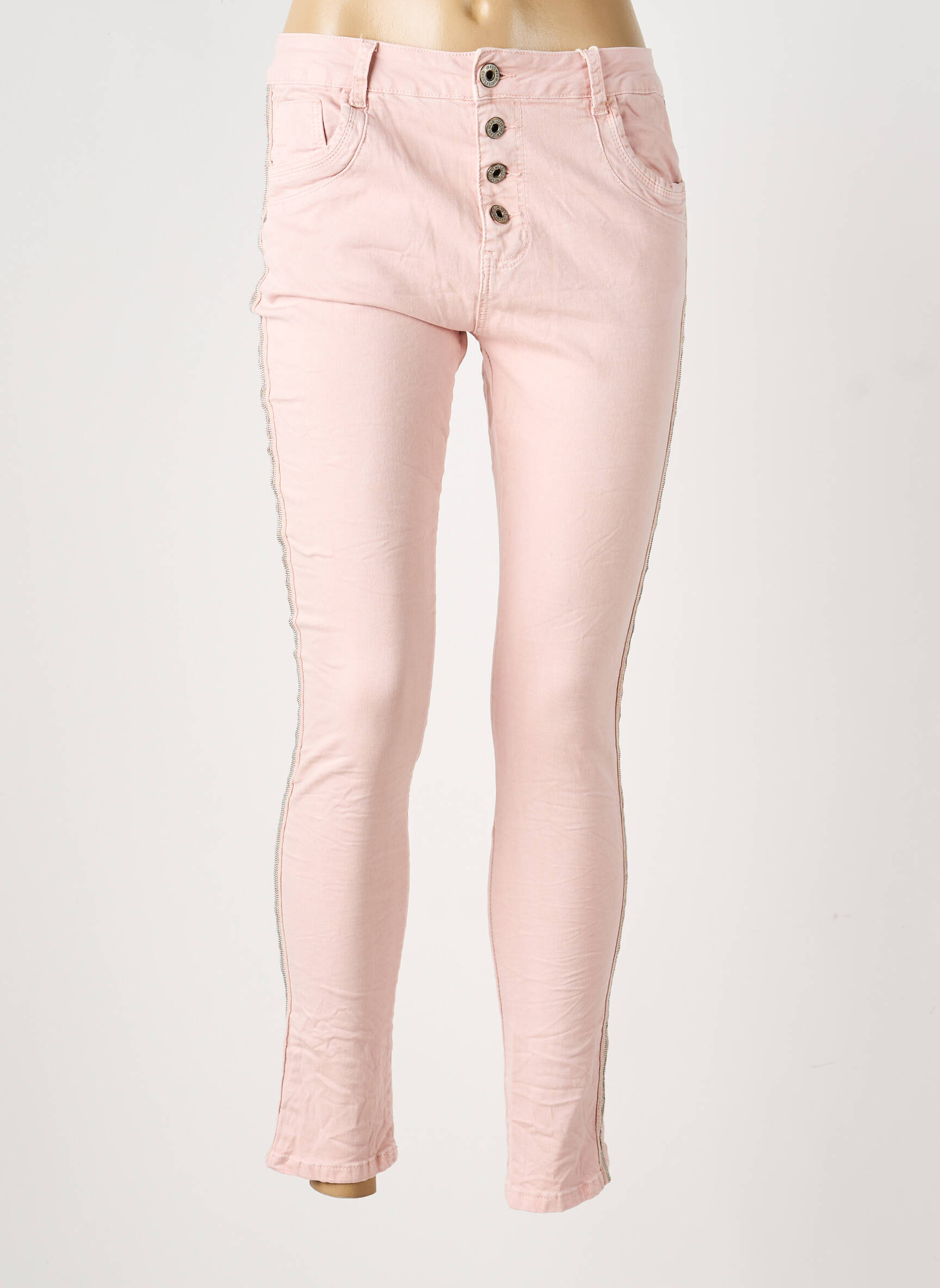 Pantalon slim tissage popeline taille normale rose JEWELLY femme