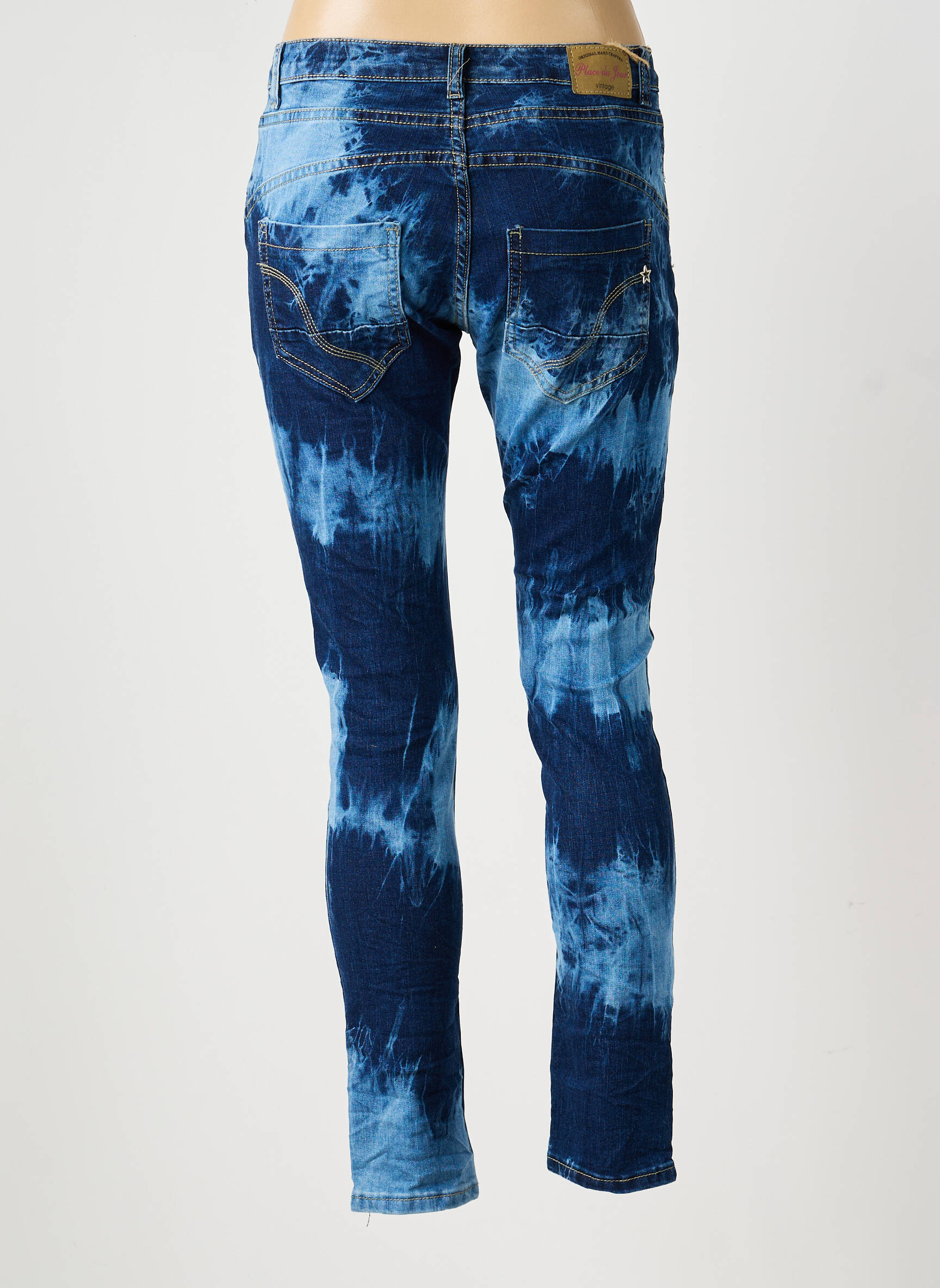 Jeans coupe slim stretch taille normale bleu PLACE DU JOUR femme