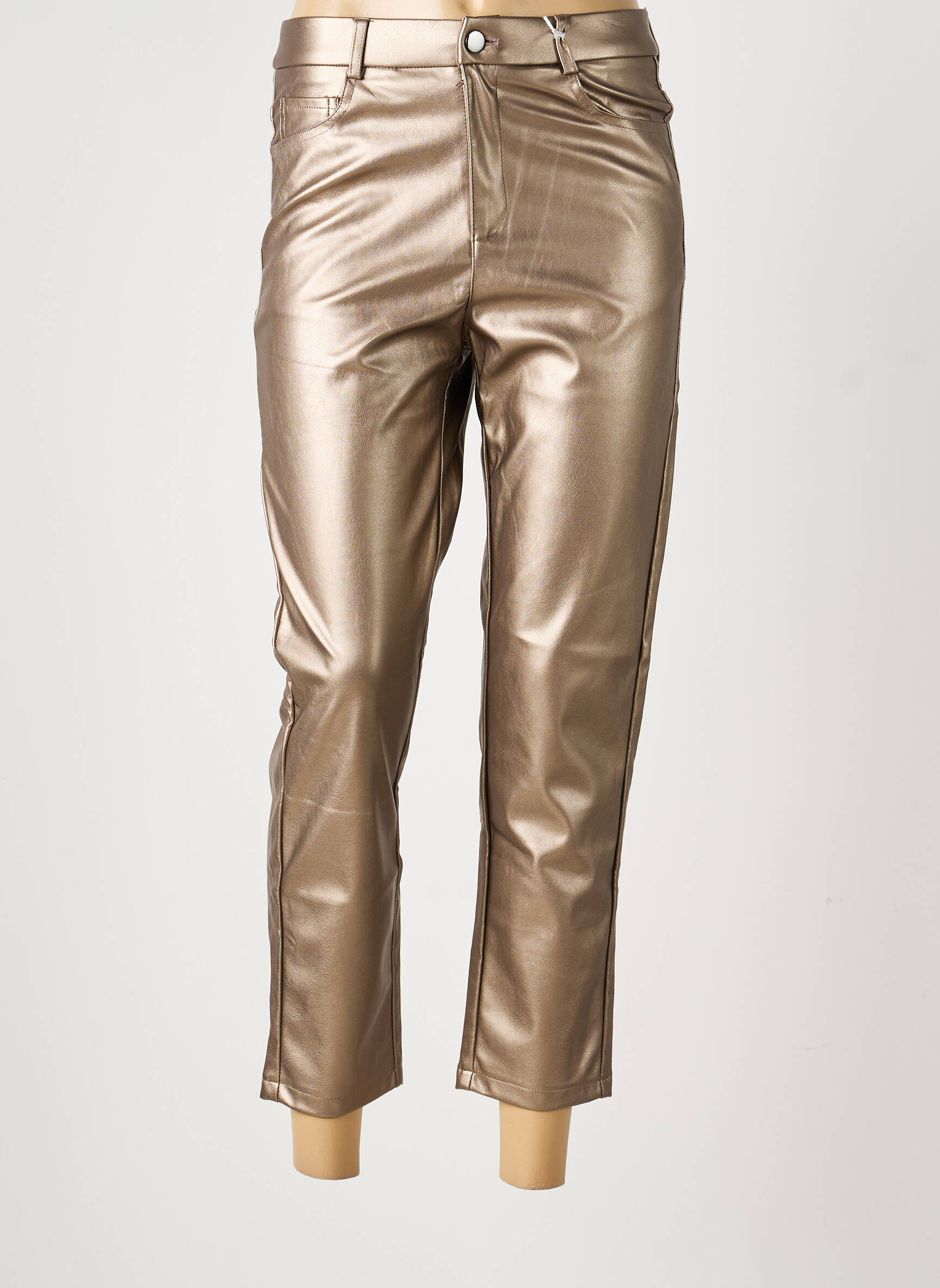Pantalon 7/8 fermeture zippée sous rabat boutonné taille normale or GRACIELA femme