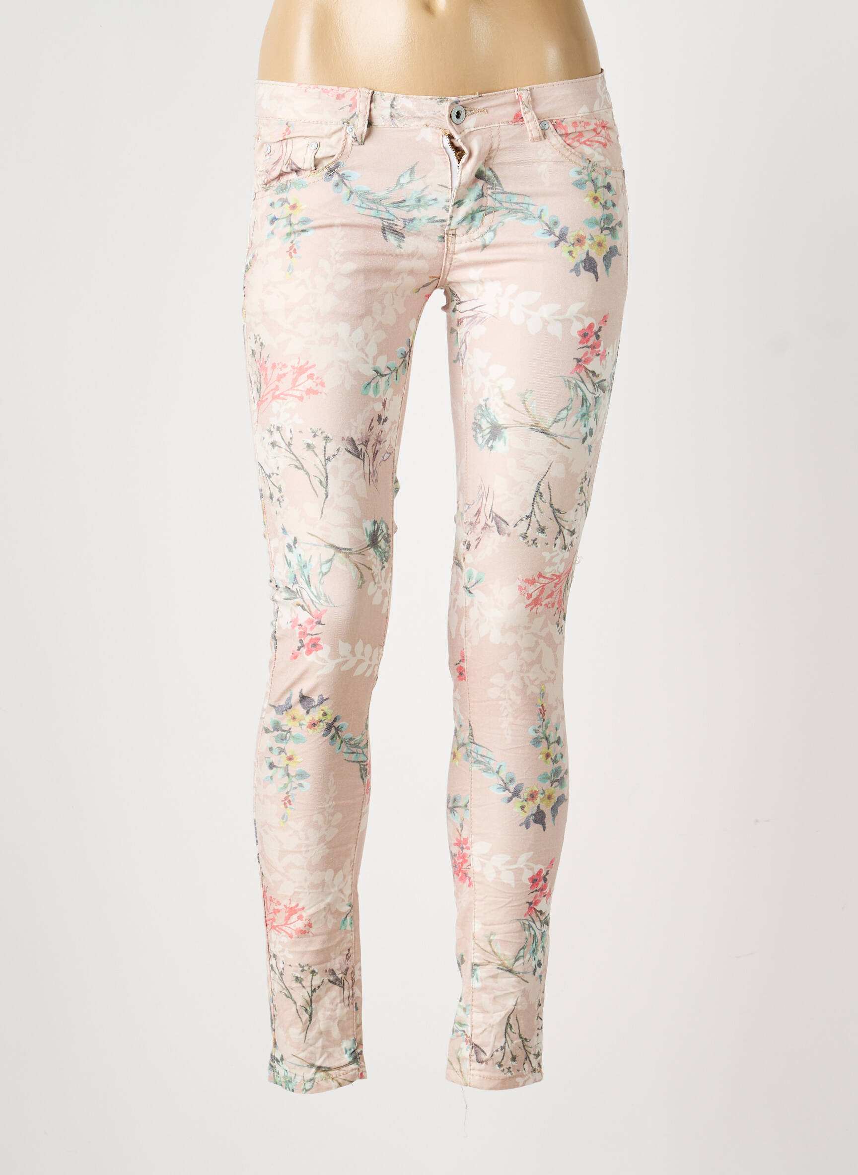 Pantalon slim tissage popeline taille normale beige PLACE DU JOUR femme