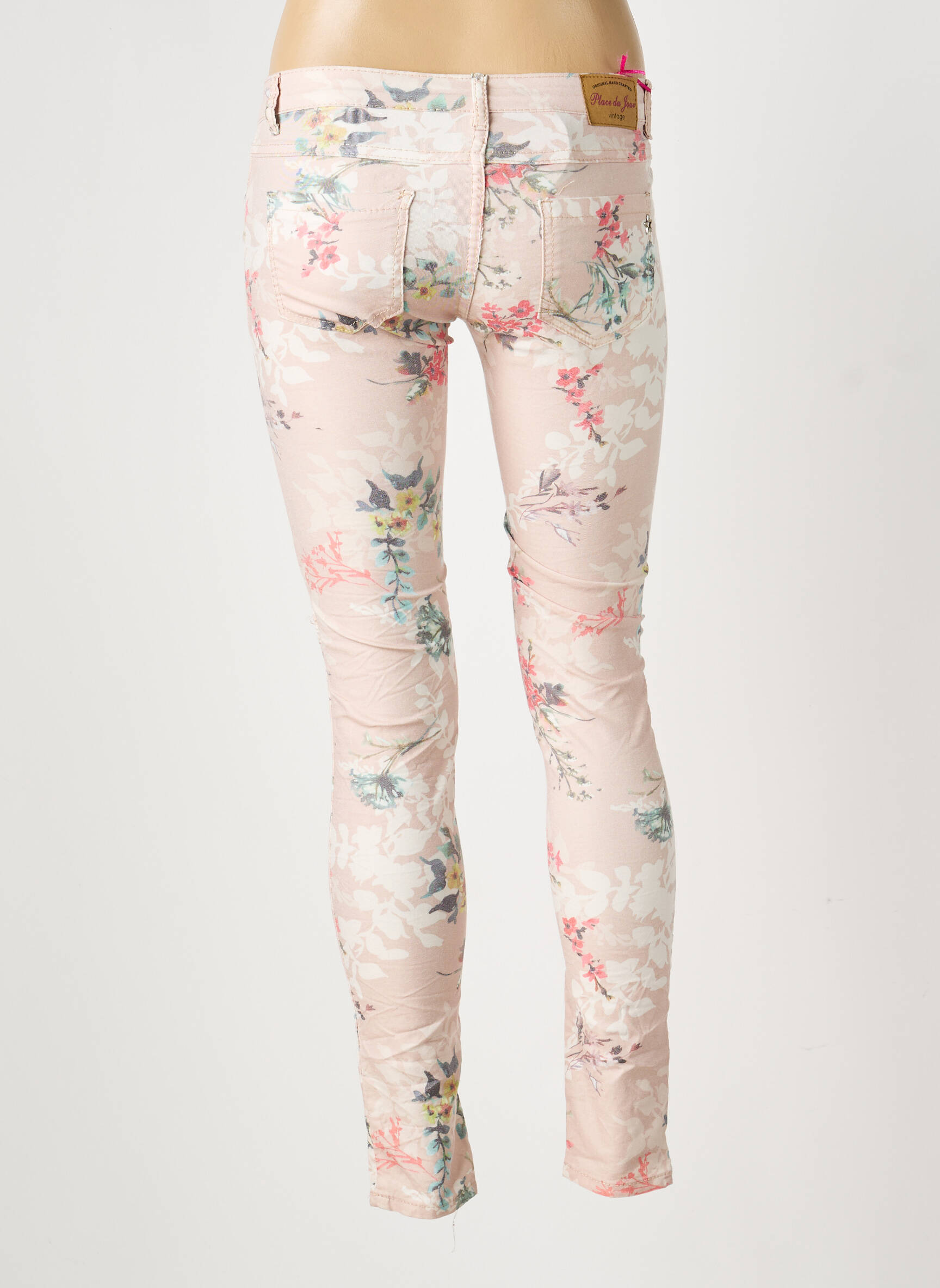 Pantalon slim tissage popeline taille normale beige PLACE DU JOUR femme