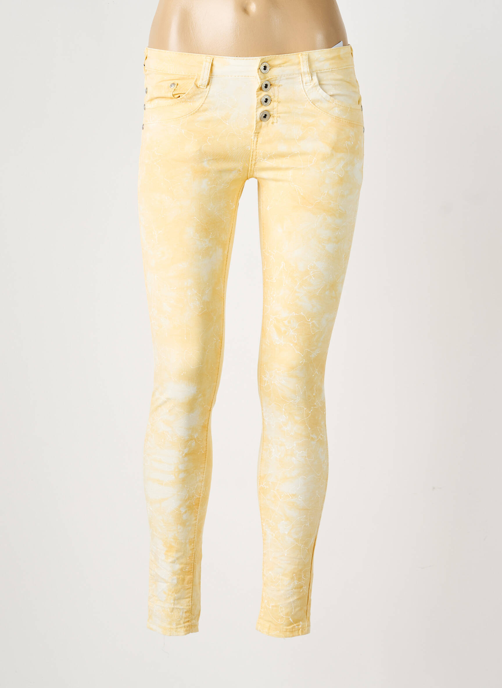 Pantalon slim stretch taille normale jaune PLACE DU JOUR femme