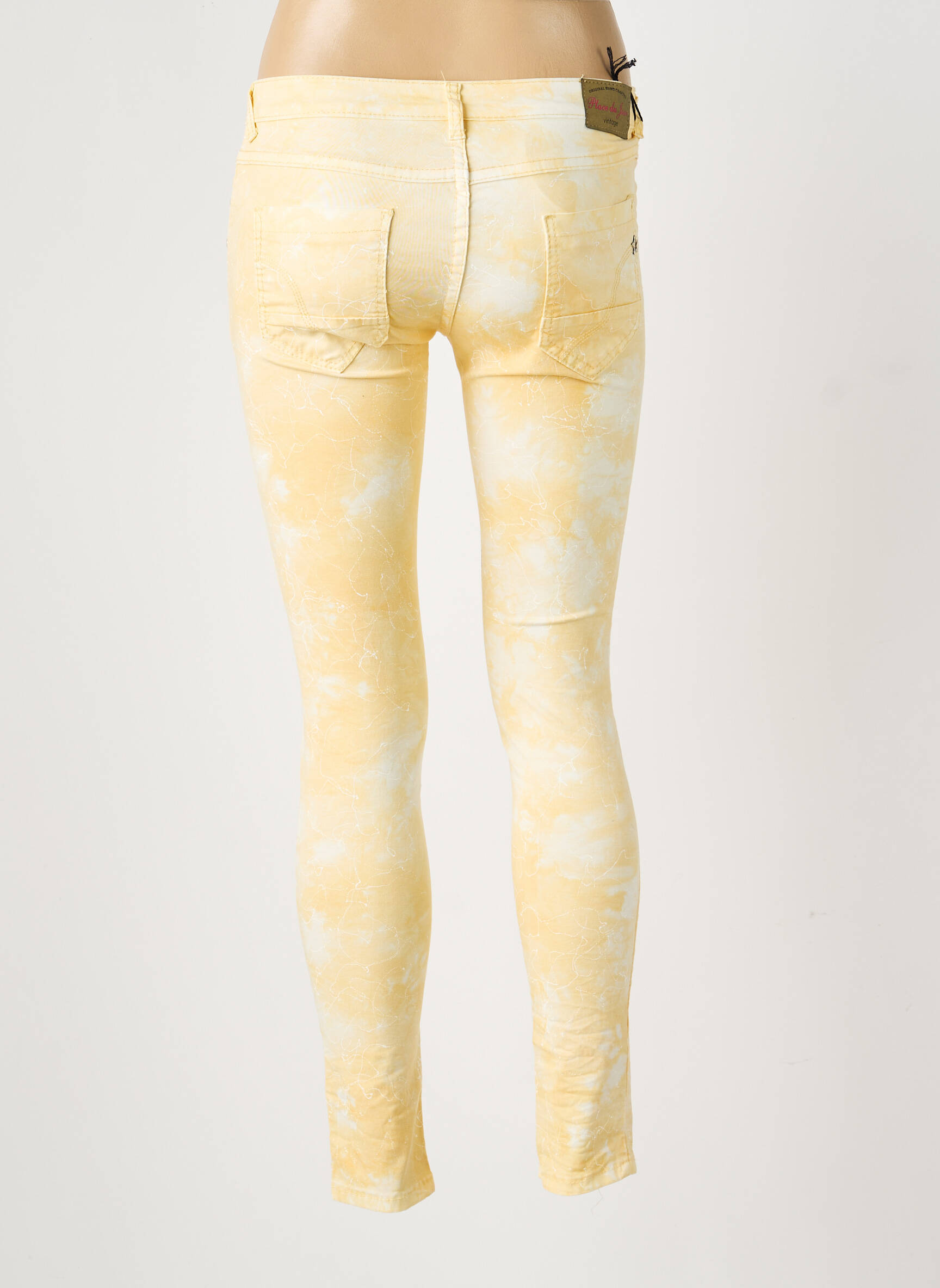Pantalon slim stretch taille normale jaune PLACE DU JOUR femme