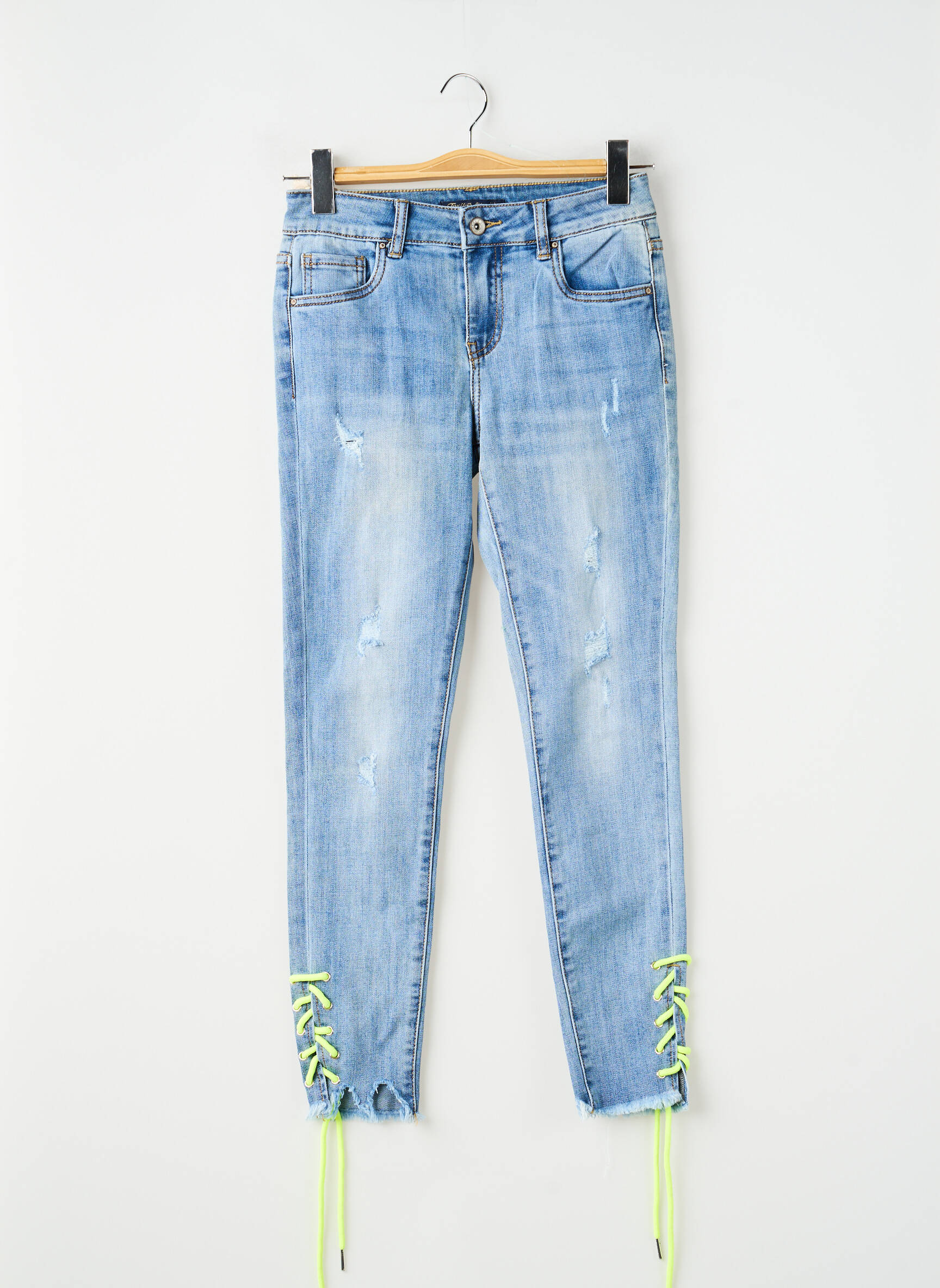 Jeans coupe slim effet usé délavé taille normale bleu TOXIK3 femme