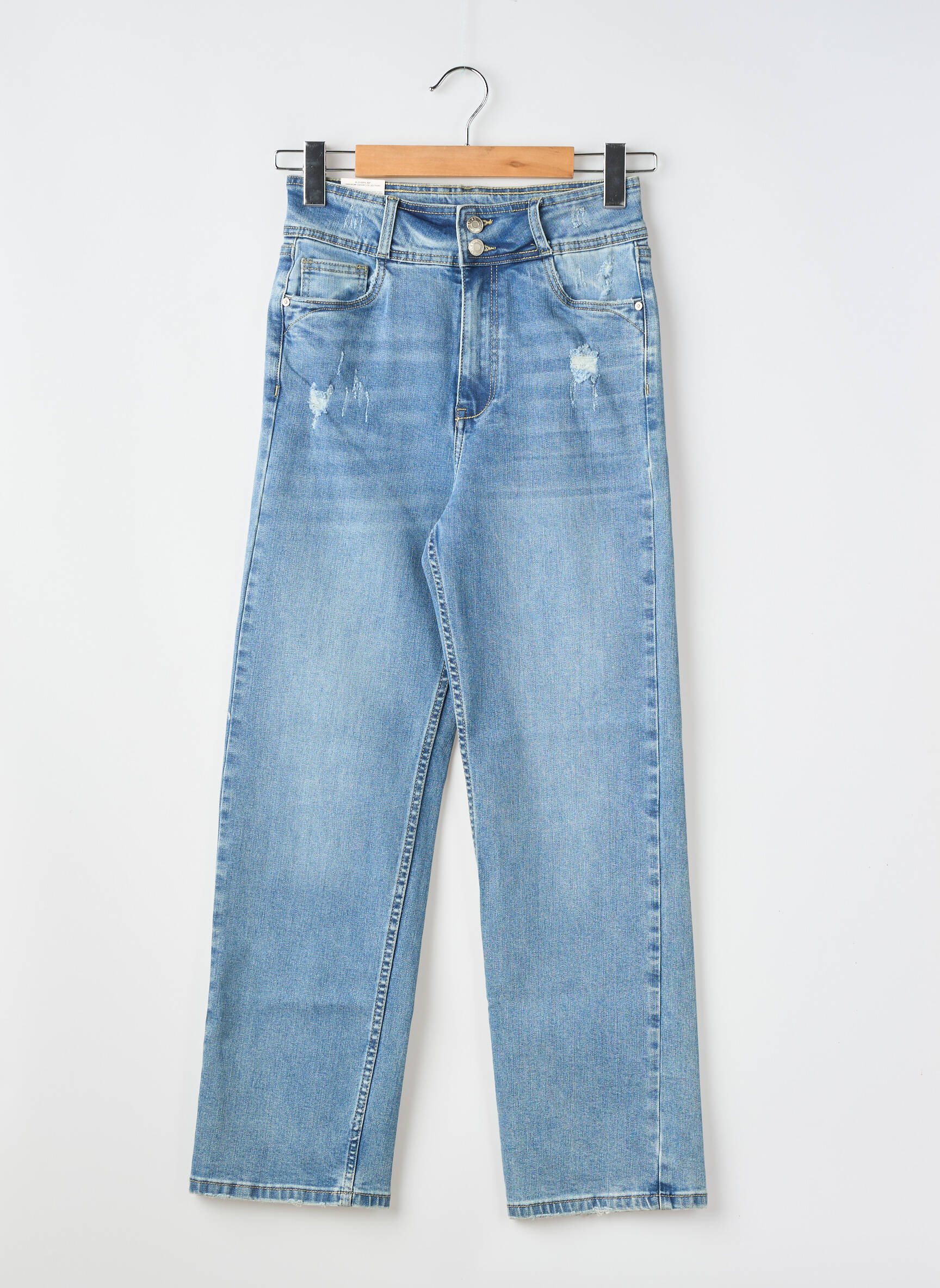 Jeans coupe droite effet usé délavé taille normale bleu R.DISPLAY femme