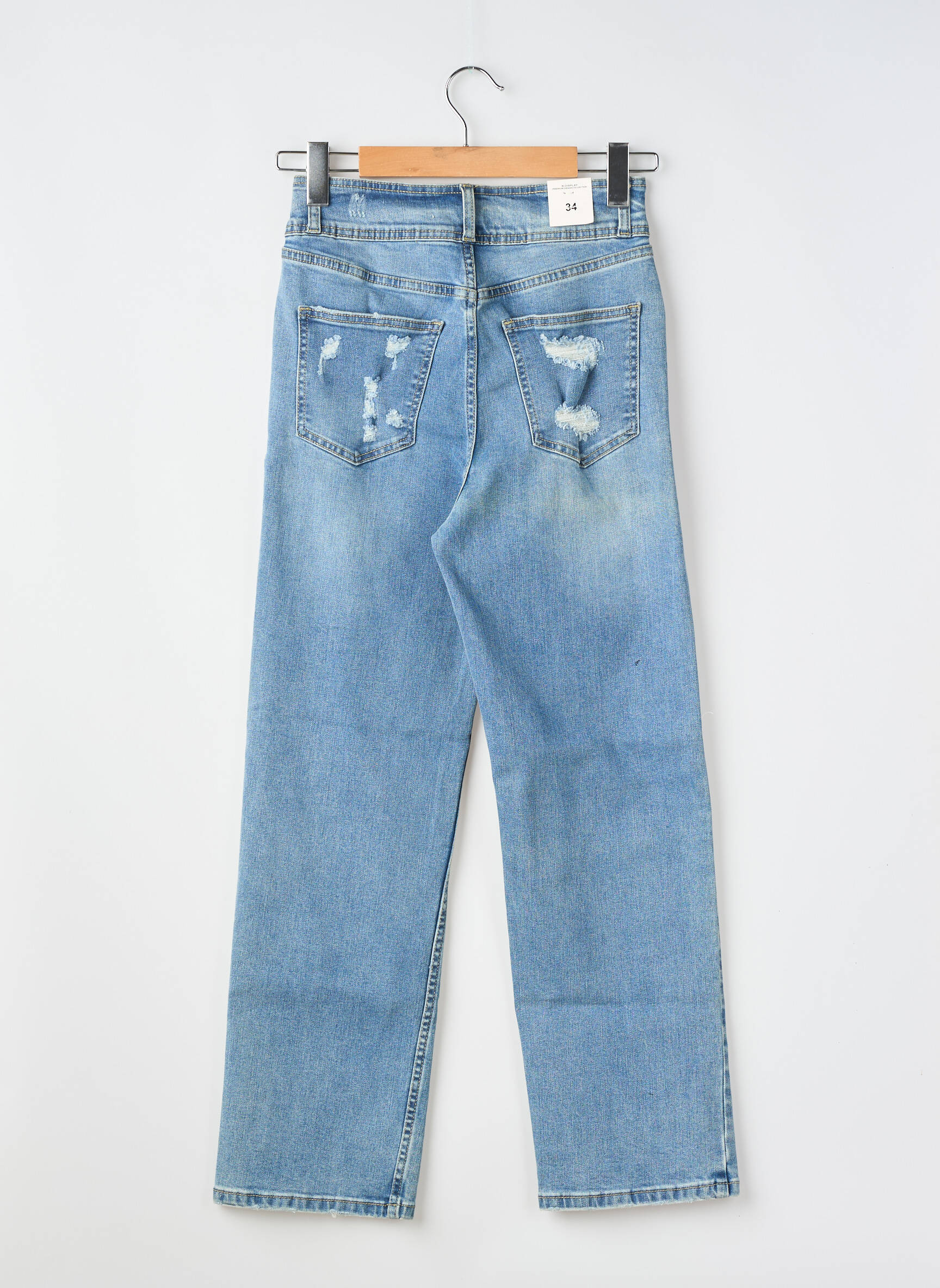 Jeans coupe droite effet usé délavé taille normale bleu R.DISPLAY femme