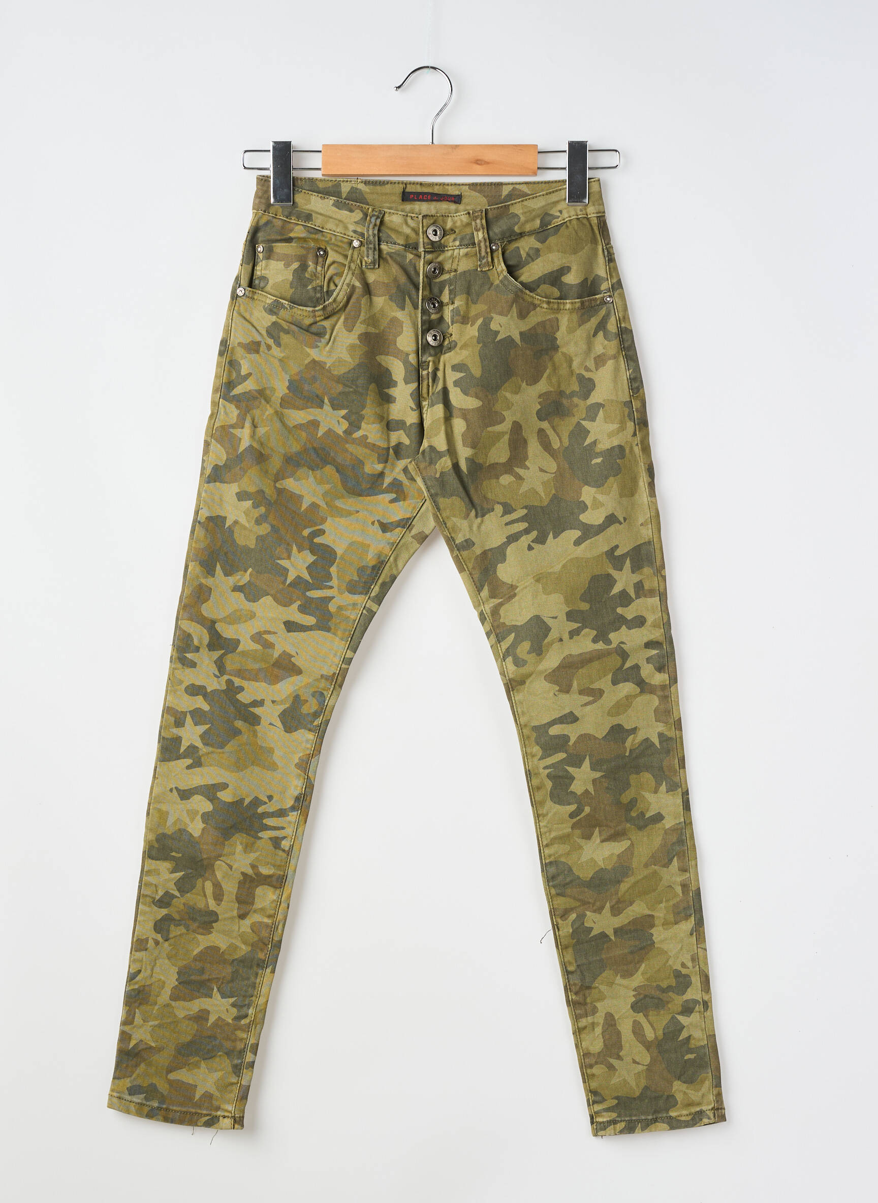 Jeans coupe slim tissage brut taille normale vert PLACE DU JOUR femme
