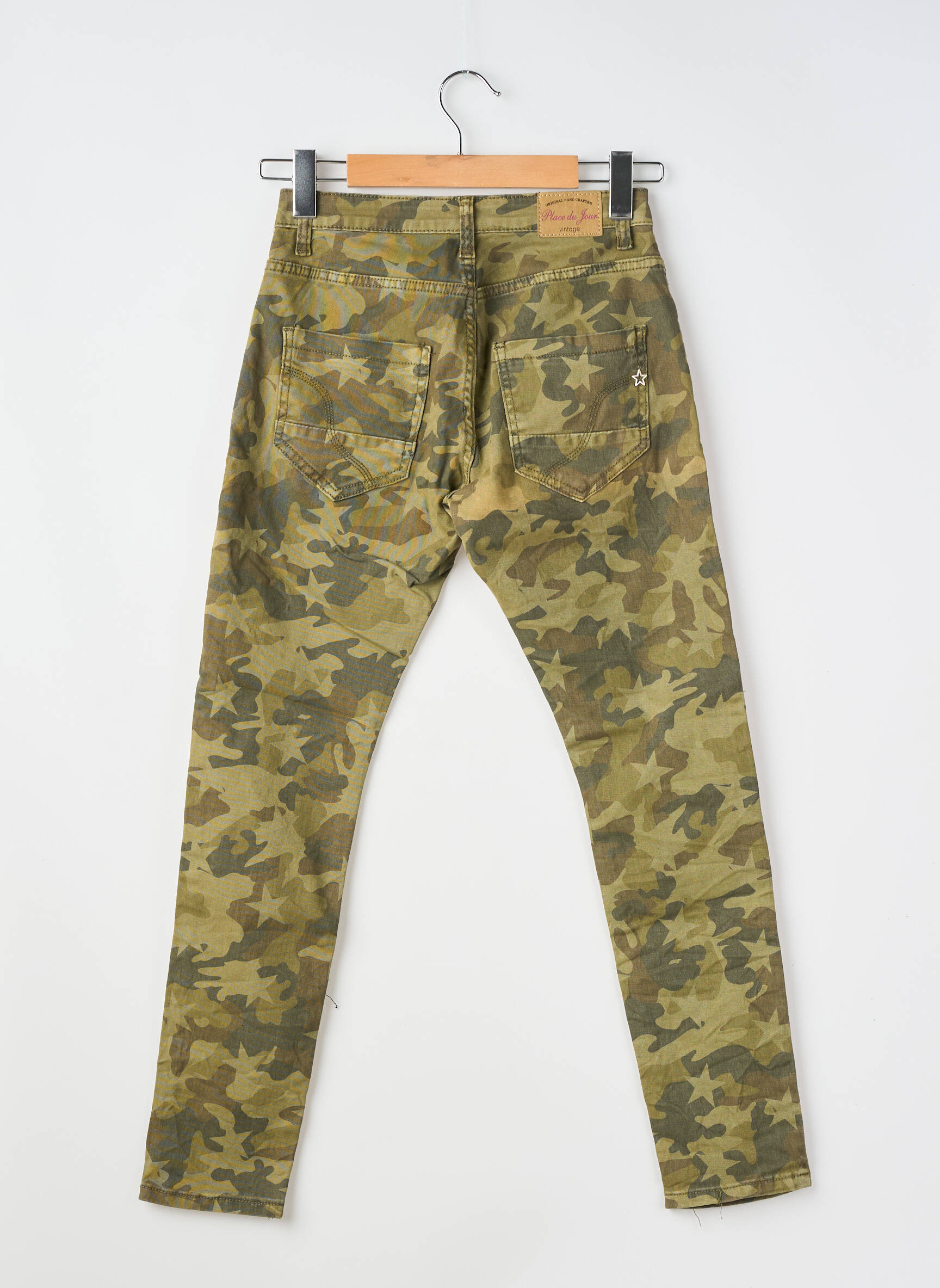 Jeans coupe slim tissage brut taille normale vert PLACE DU JOUR femme