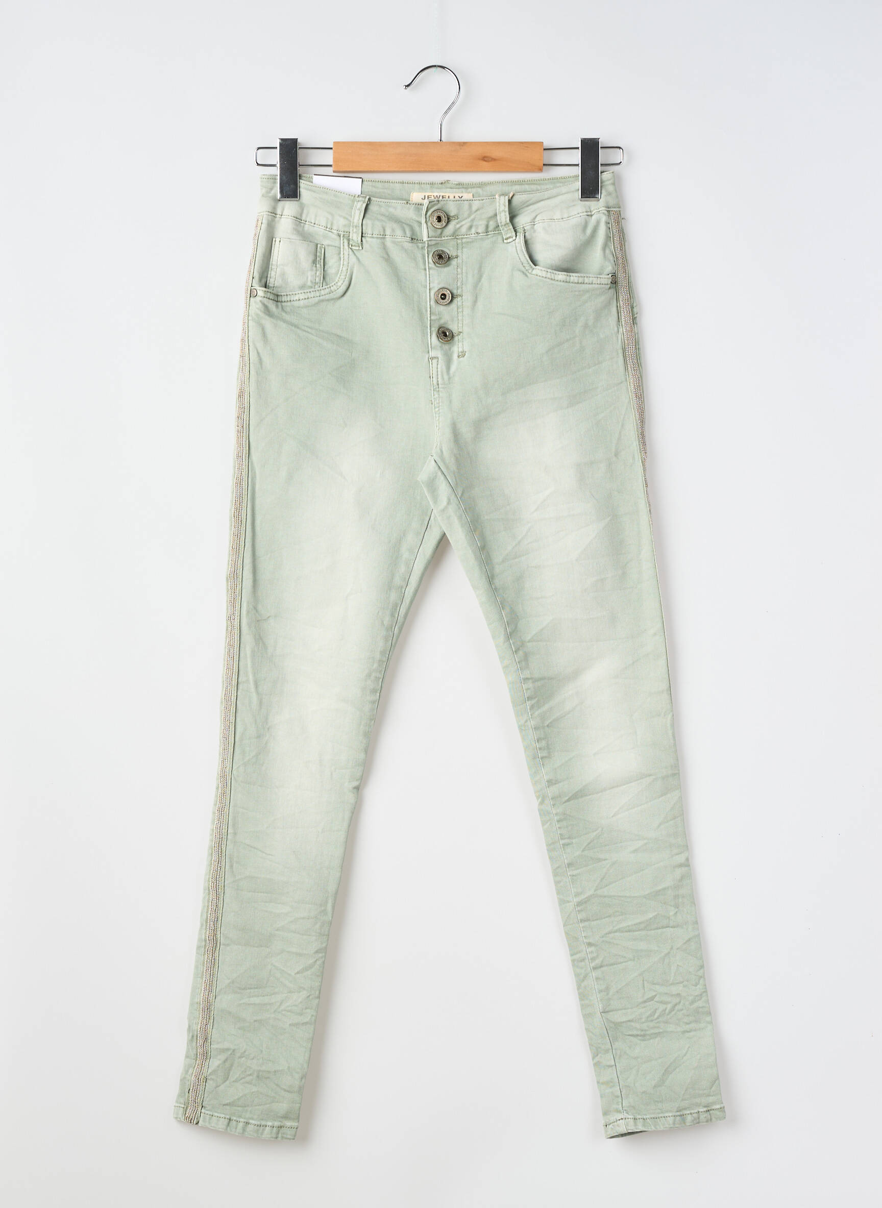 Jeans coupe slim tissage brut taille normale vert JEWELLY femme