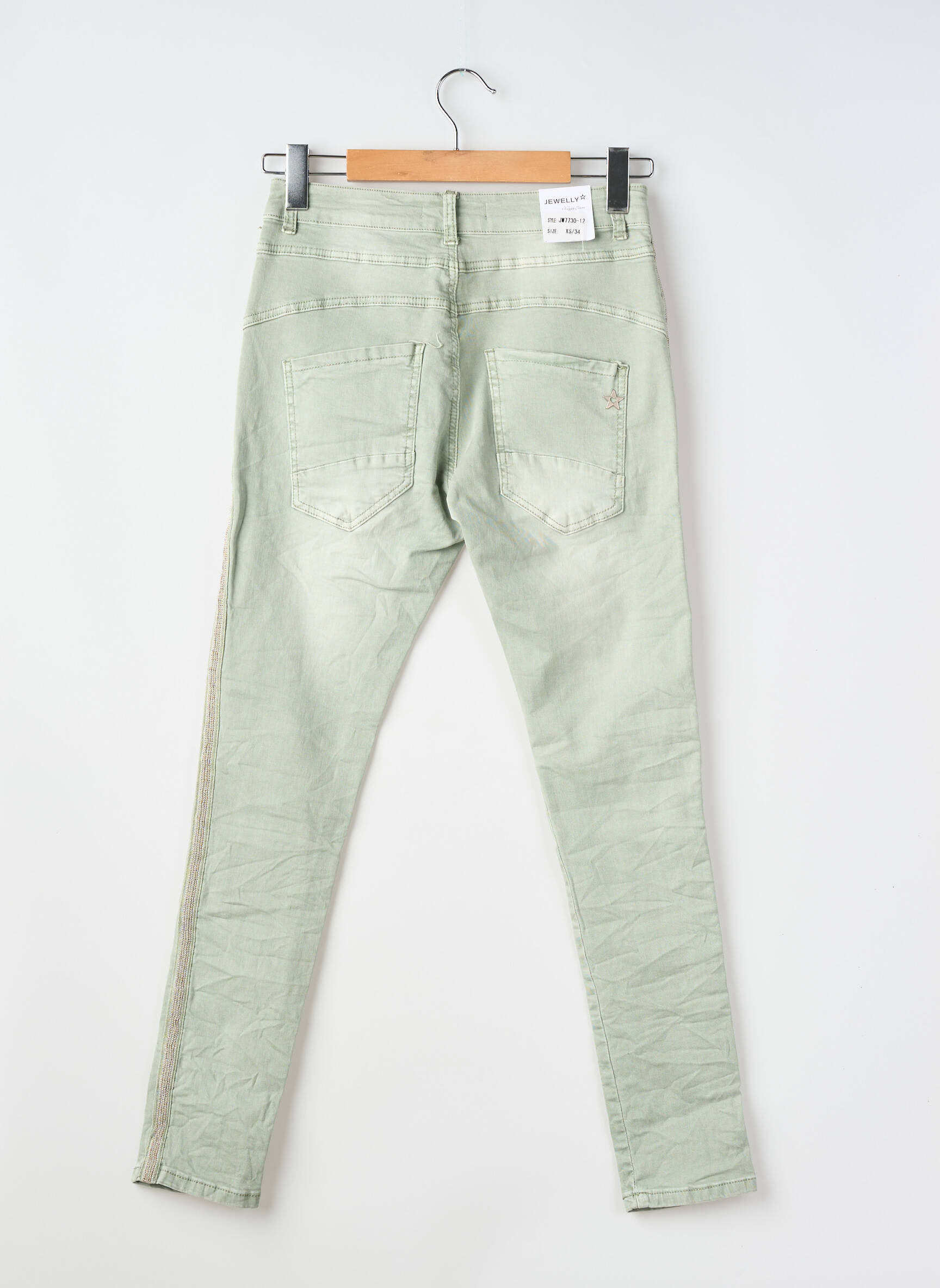 Jeans coupe slim tissage brut taille normale vert JEWELLY femme
