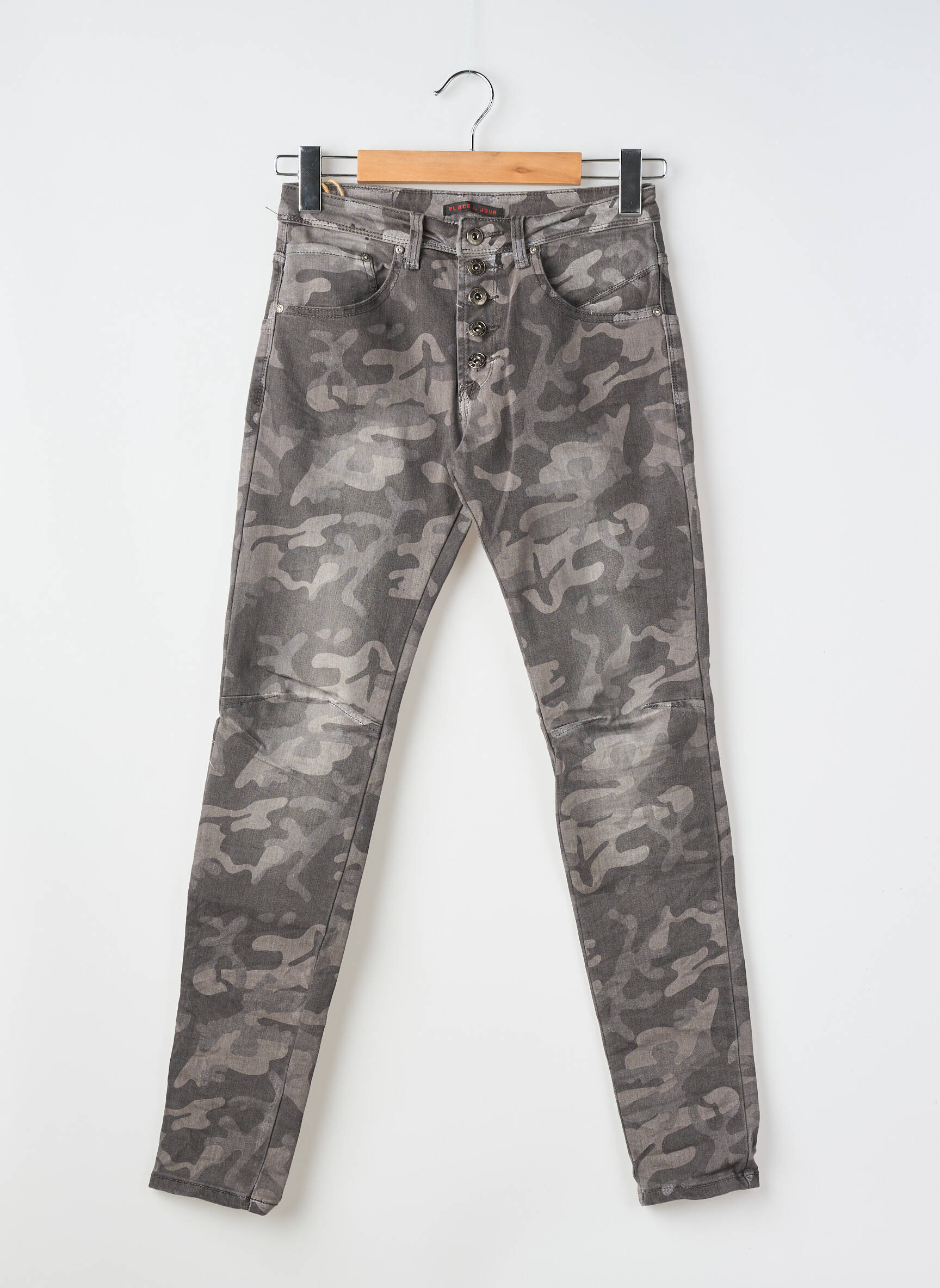 Jeans coupe slim tissage brut taille normale gris PLACE DU JOUR femme